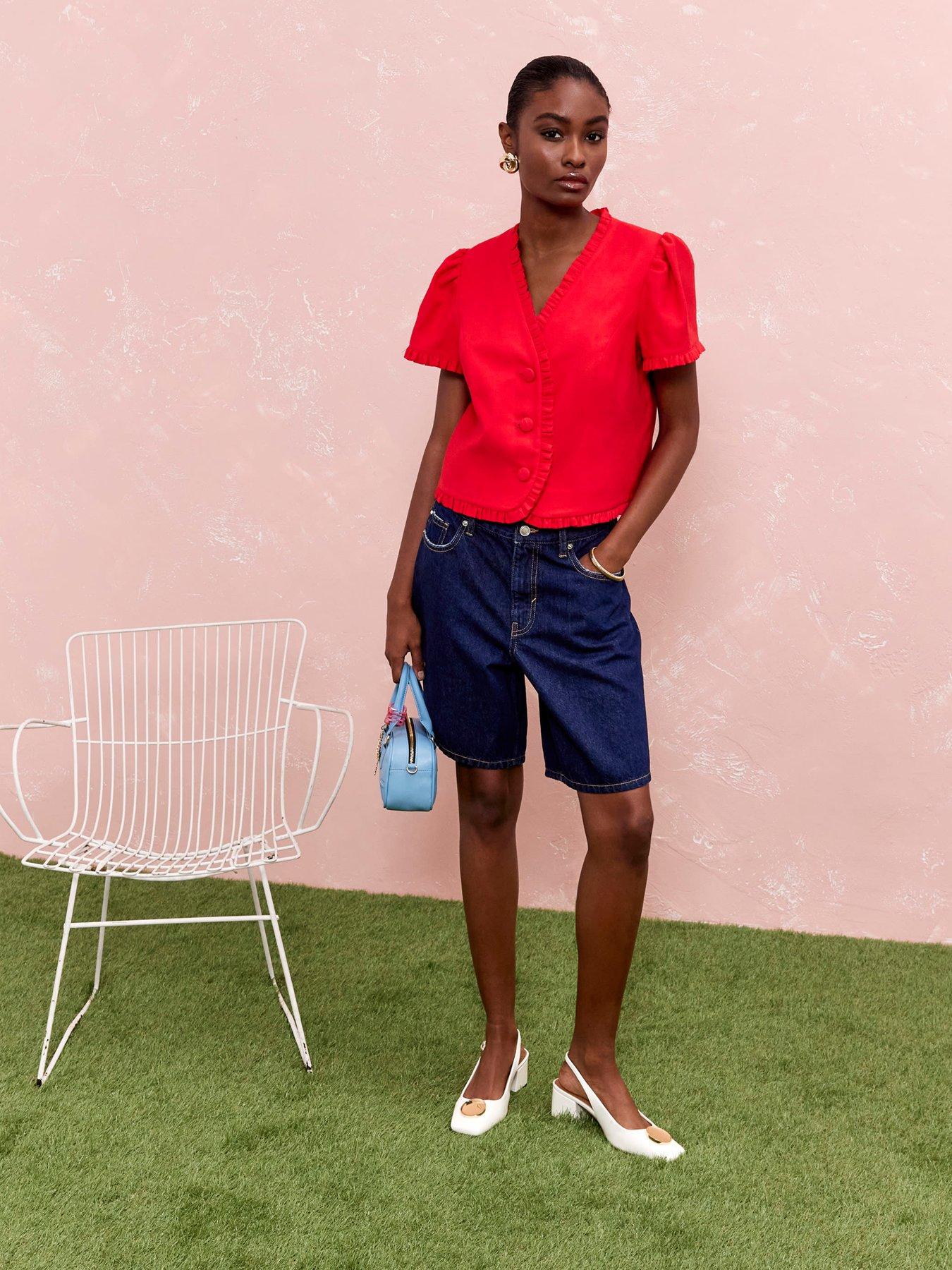  image of river-island-frill-linen-tailored-top-red