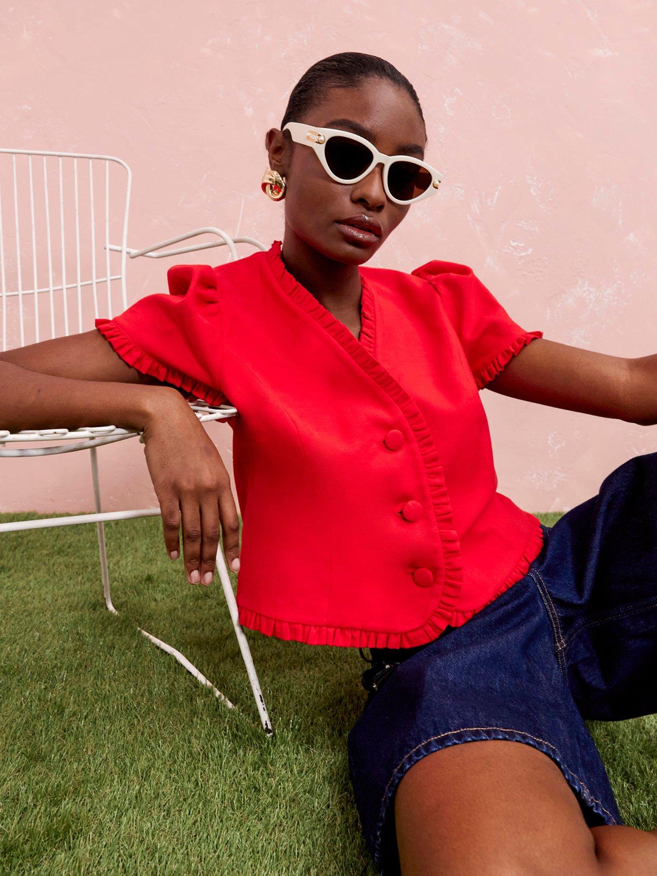  image of river-island-frill-linen-tailored-top-red