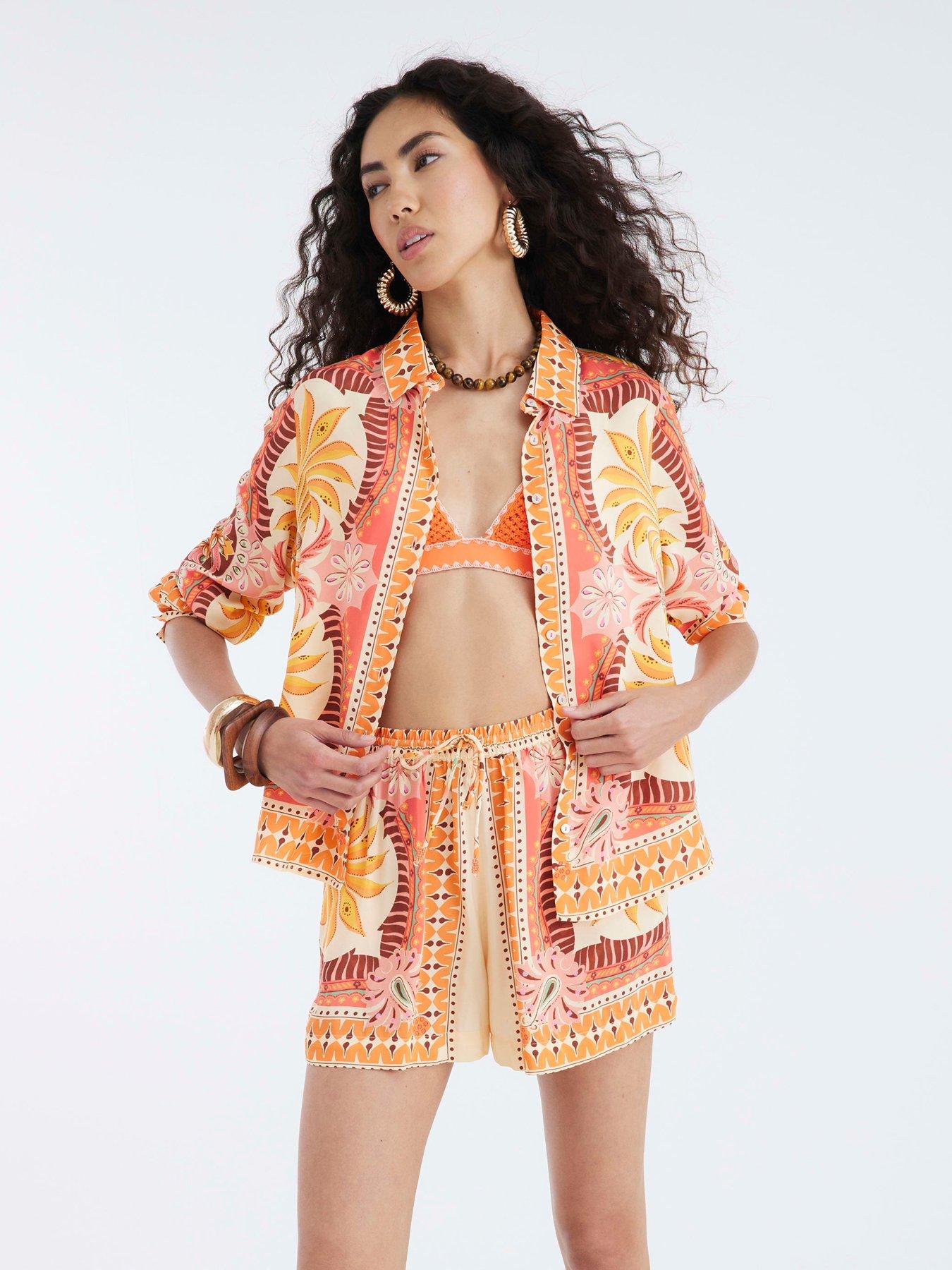 undefined Scarf Print Shirt - Orange