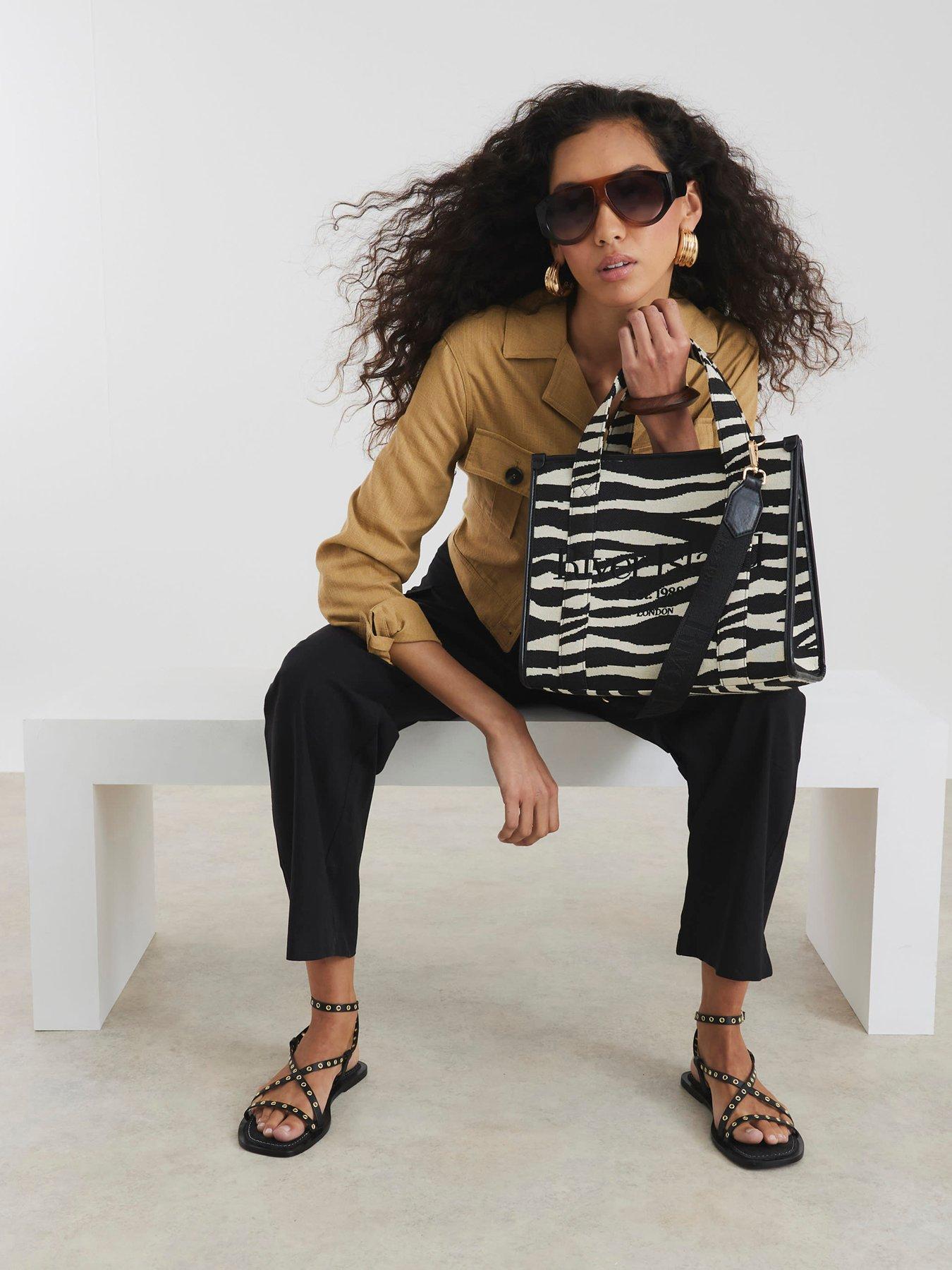  image of river-island-medium-zebra-print-tote-black