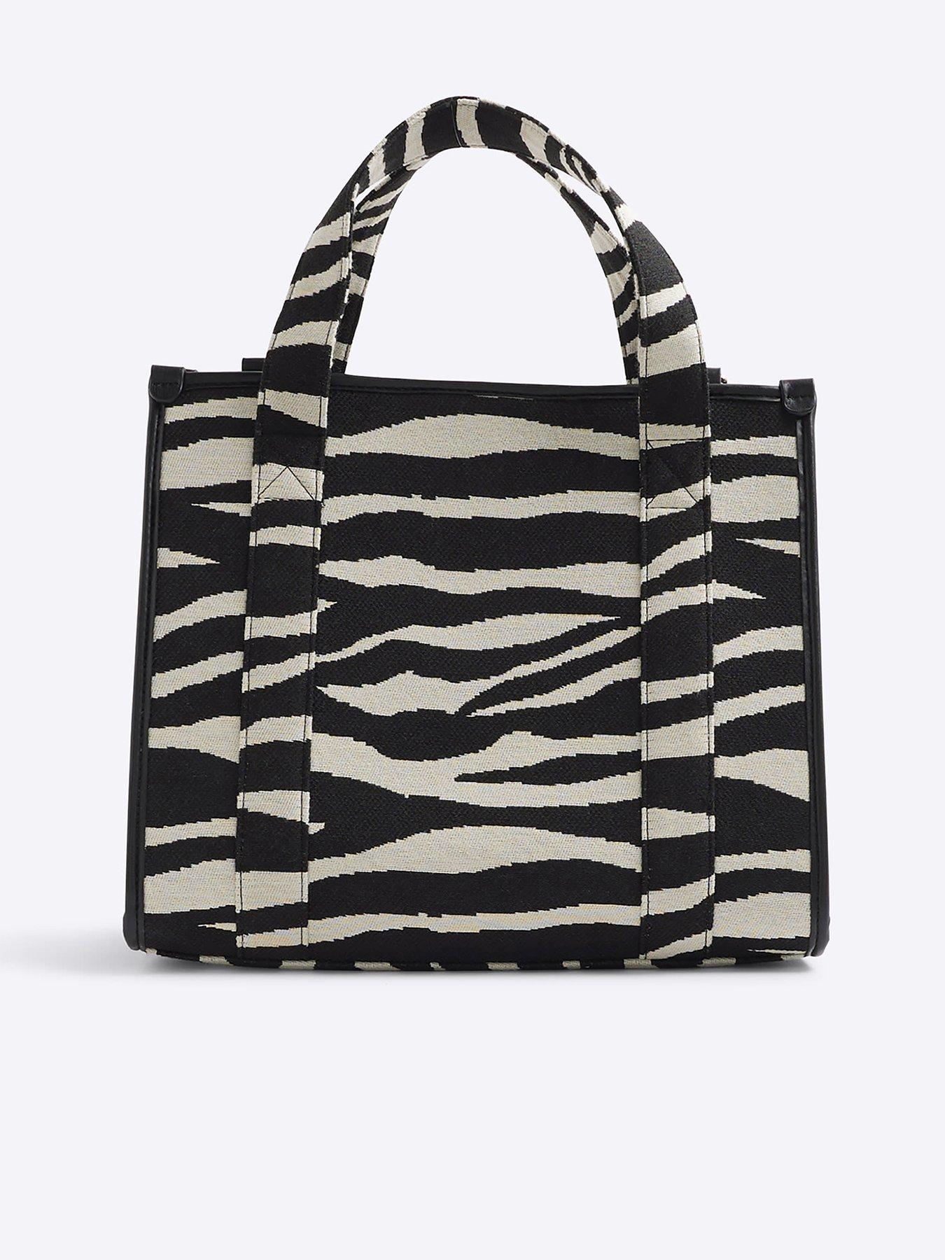  image of river-island-medium-zebra-print-tote-black