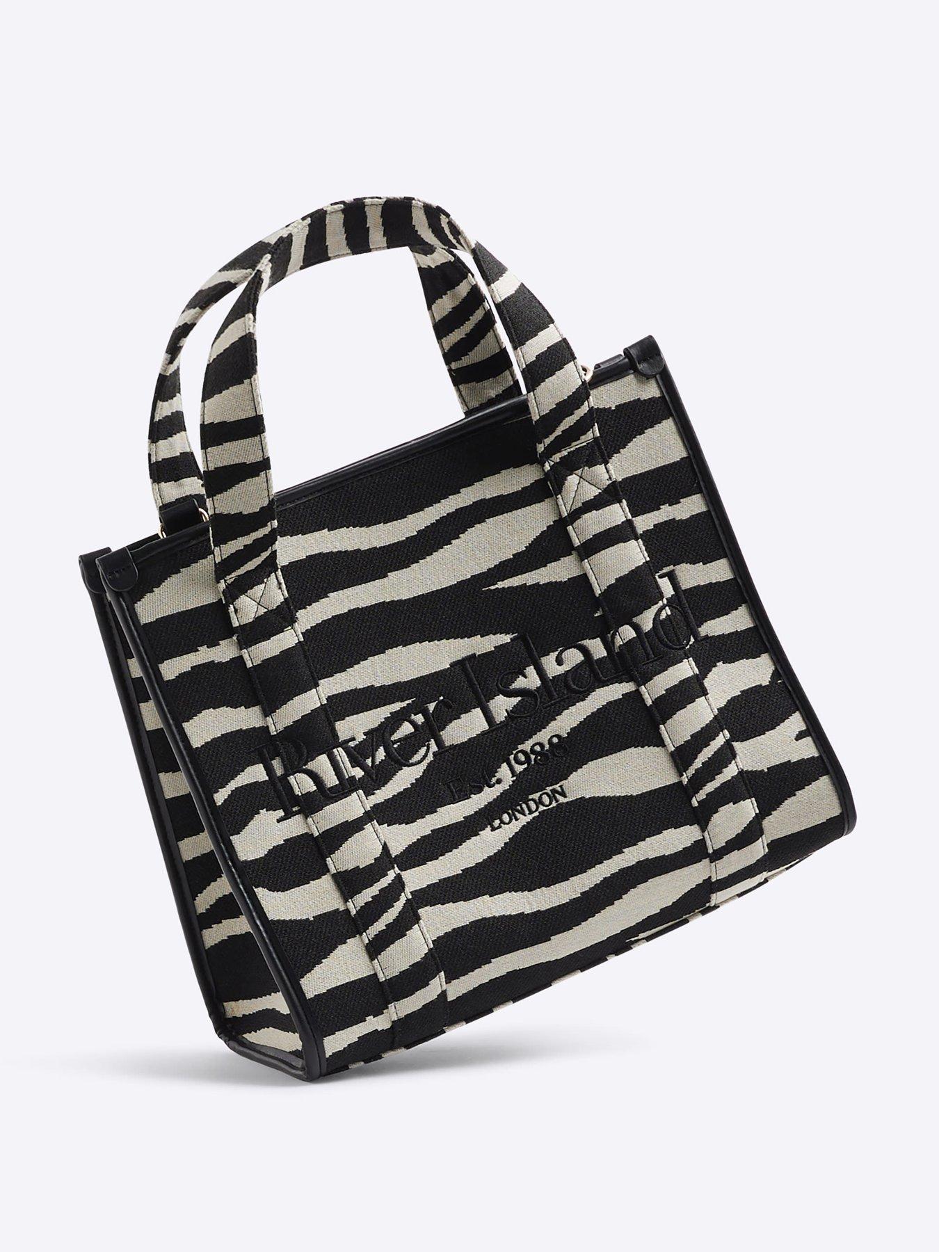  image of river-island-medium-zebra-print-tote-black