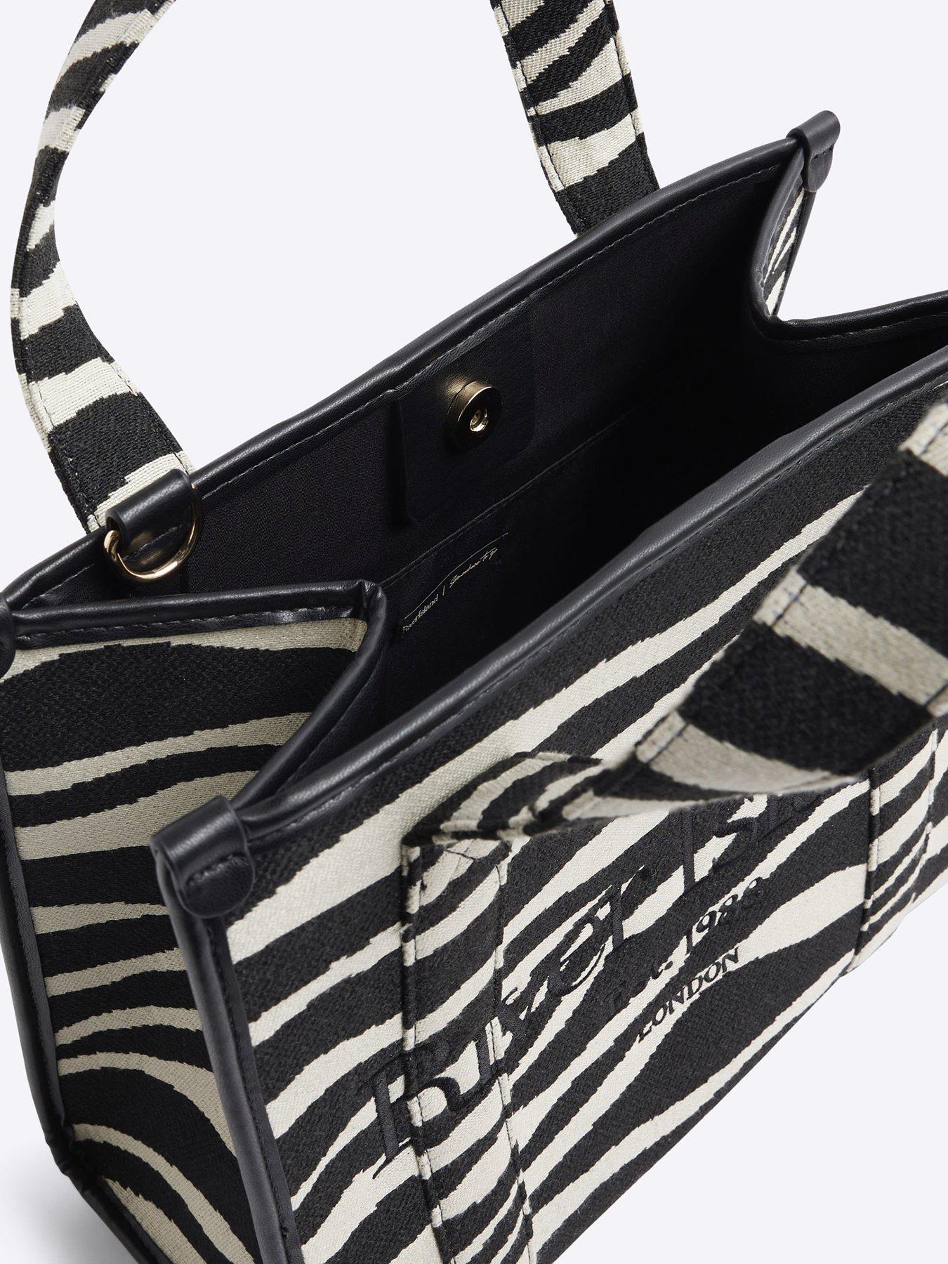  image of river-island-medium-zebra-print-tote-black