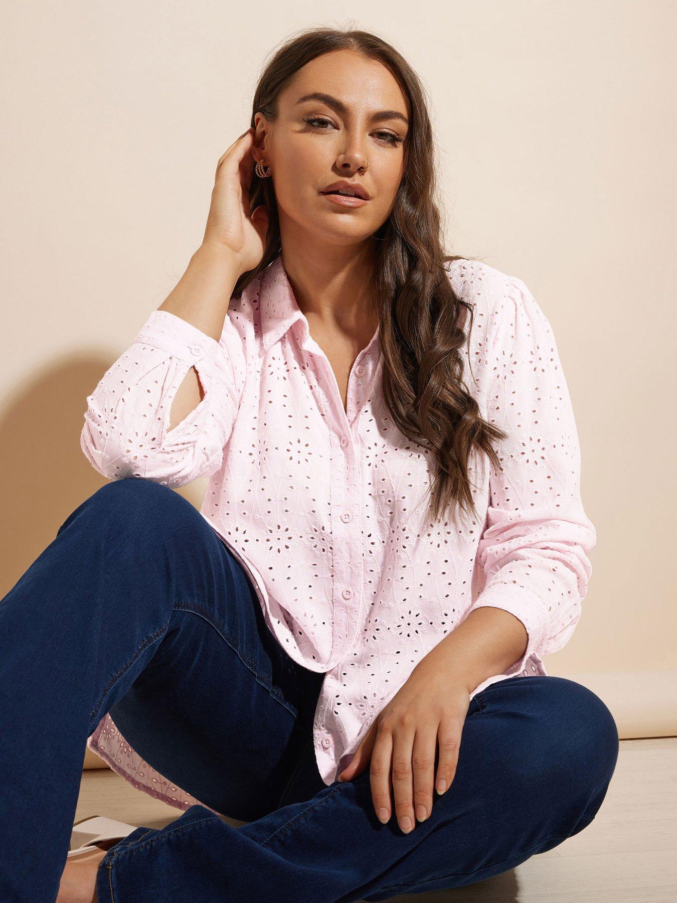 undefined Broderie Long Sleeve Shirt - Pink