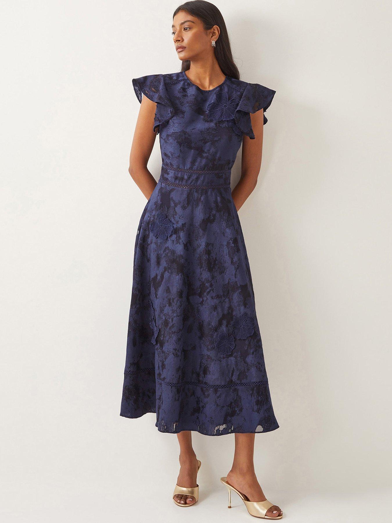 undefined Josie Jacquard Dress - Navy