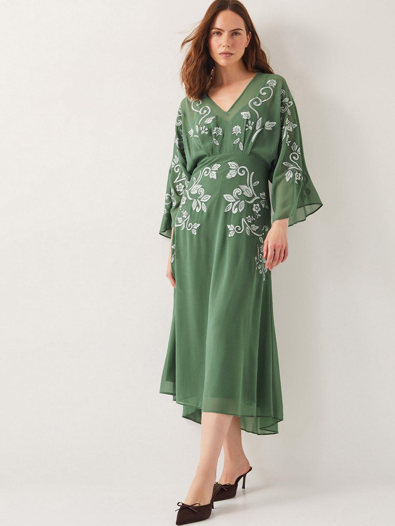  image of monsoon-hannah-embroidered-tea-dress-green