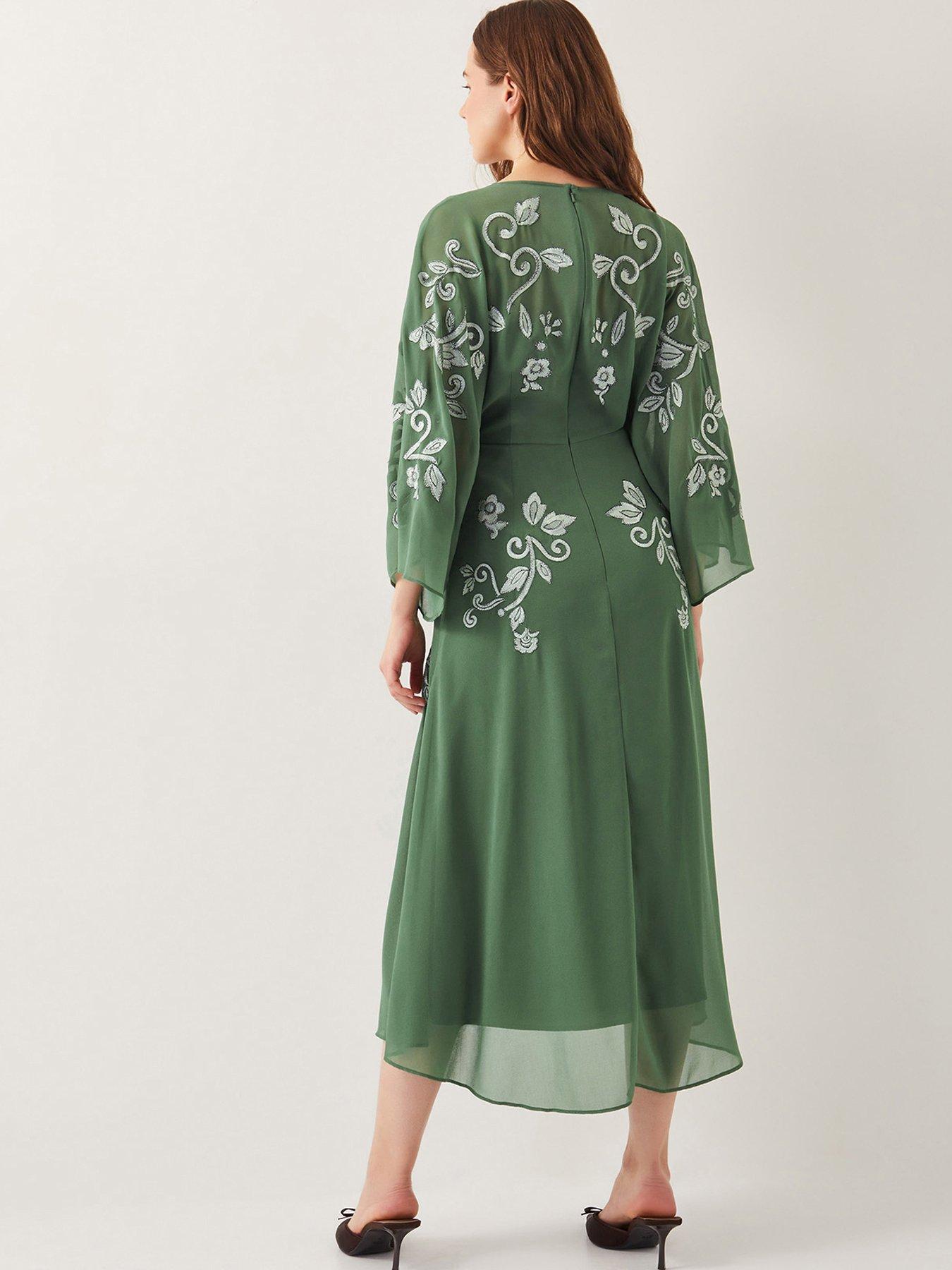  image of monsoon-hannah-embroidered-tea-dress-green