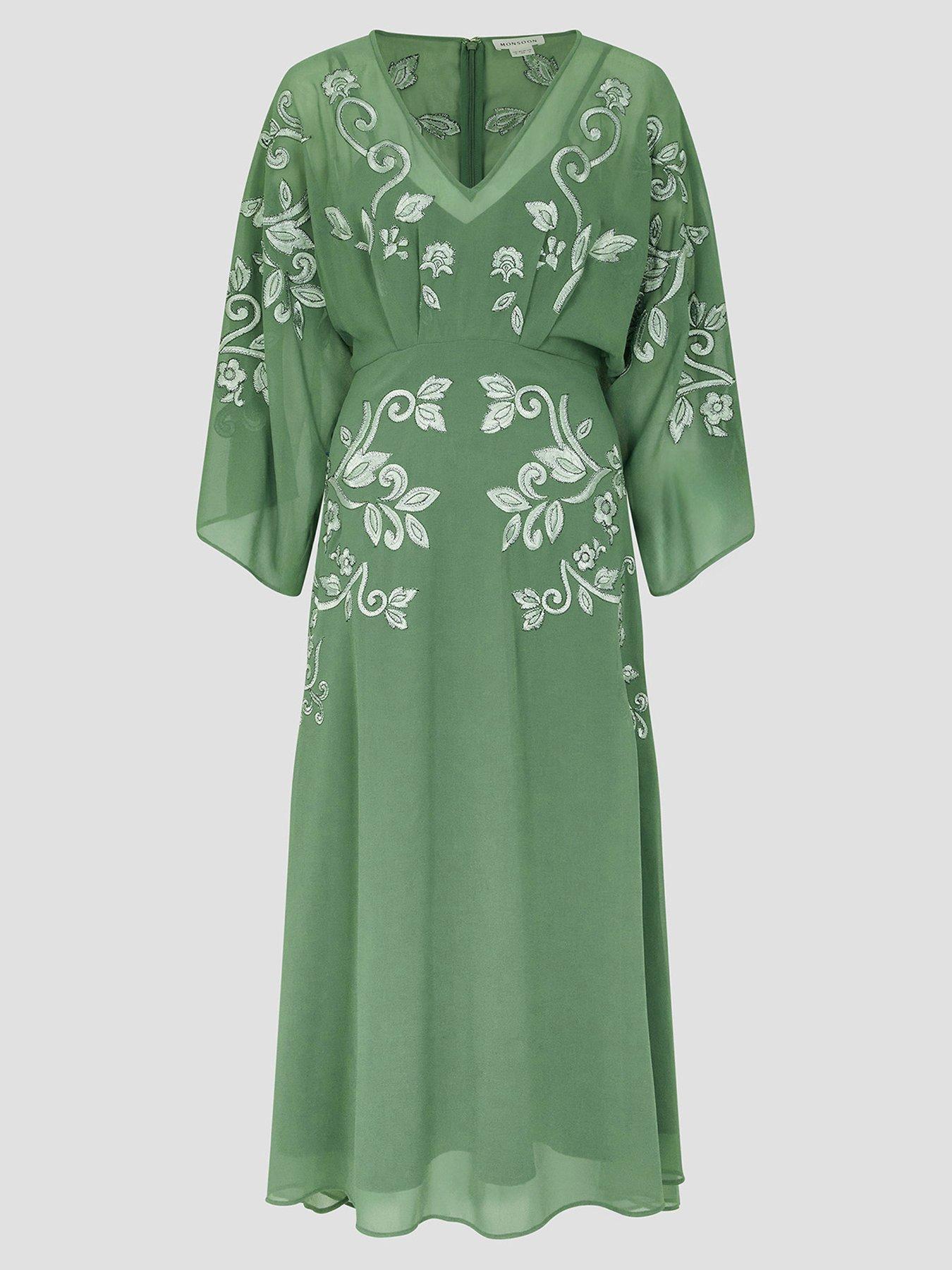  image of monsoon-hannah-embroidered-tea-dress-green