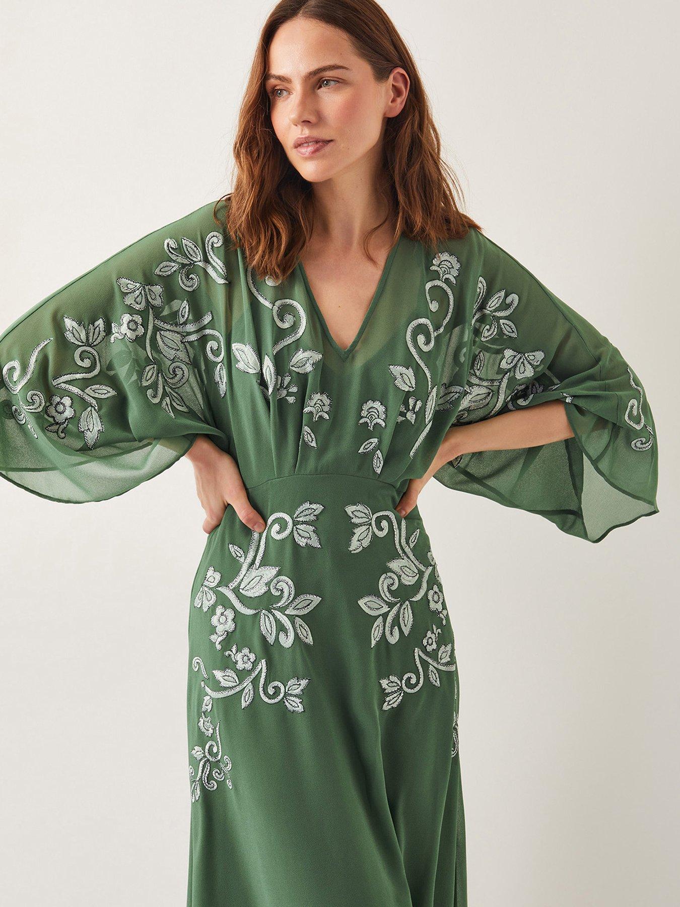  image of monsoon-hannah-embroidered-tea-dress-green
