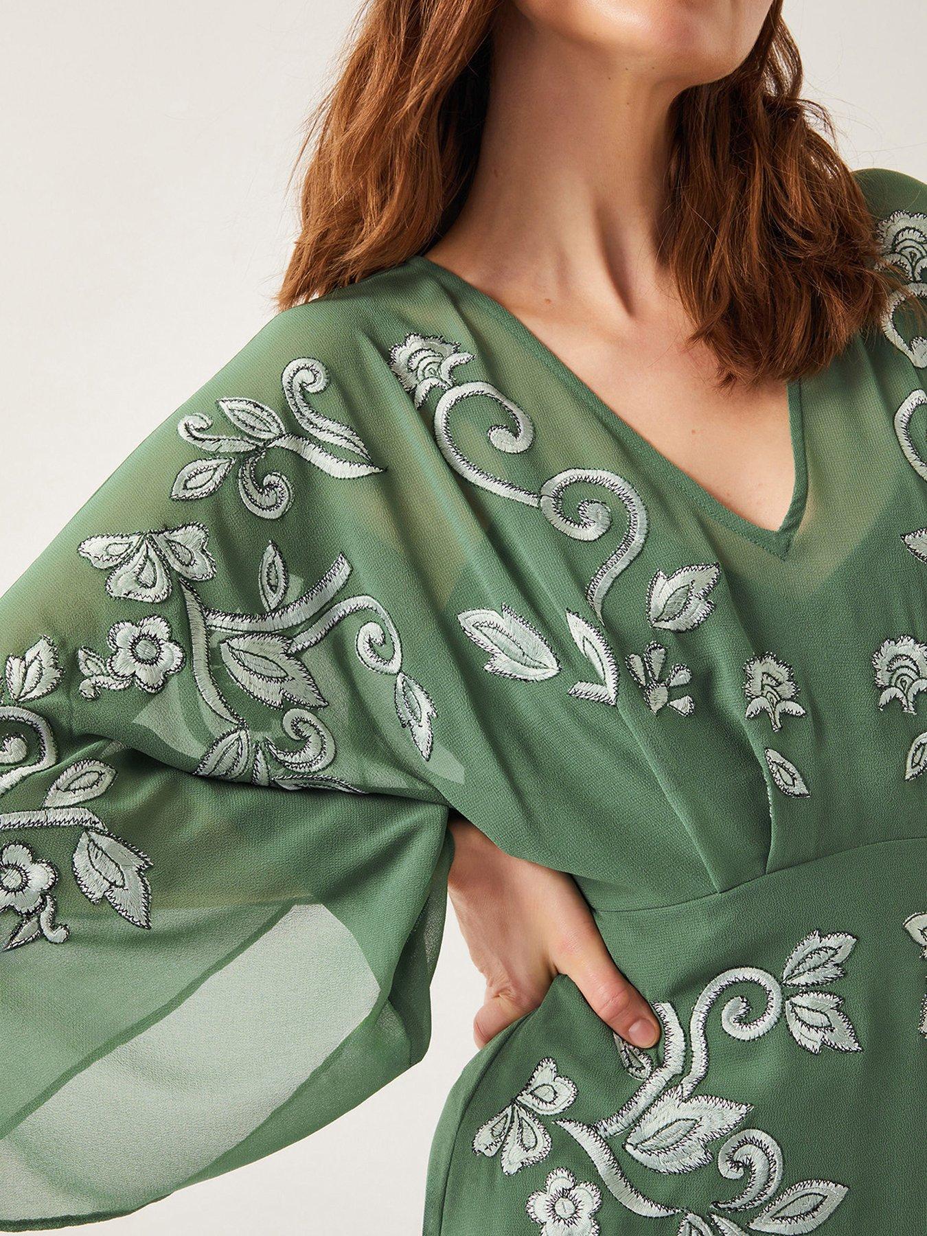  image of monsoon-hannah-embroidered-tea-dress-green