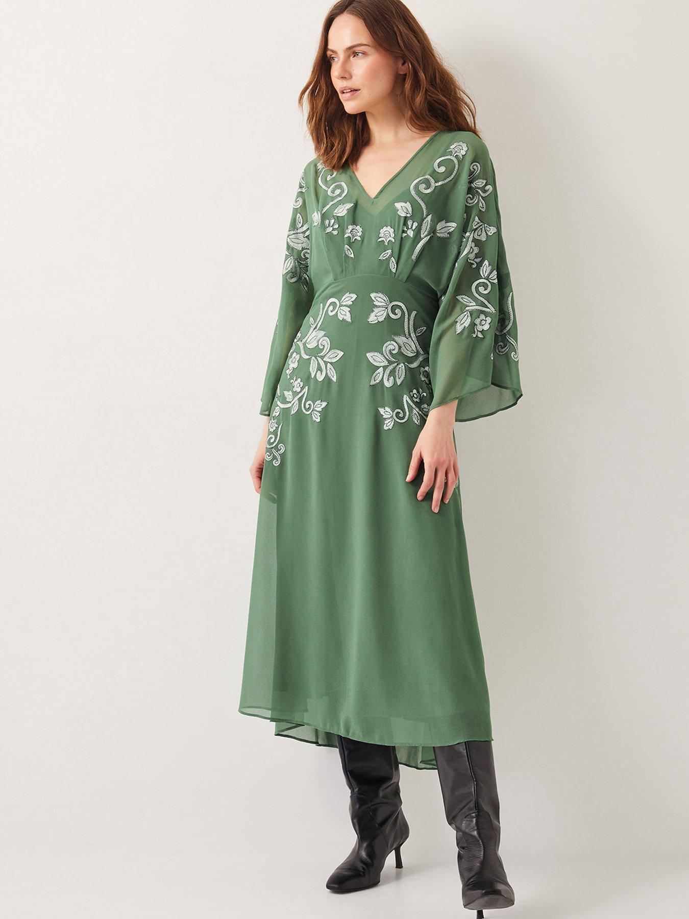  image of monsoon-hannah-embroidered-tea-dress-green