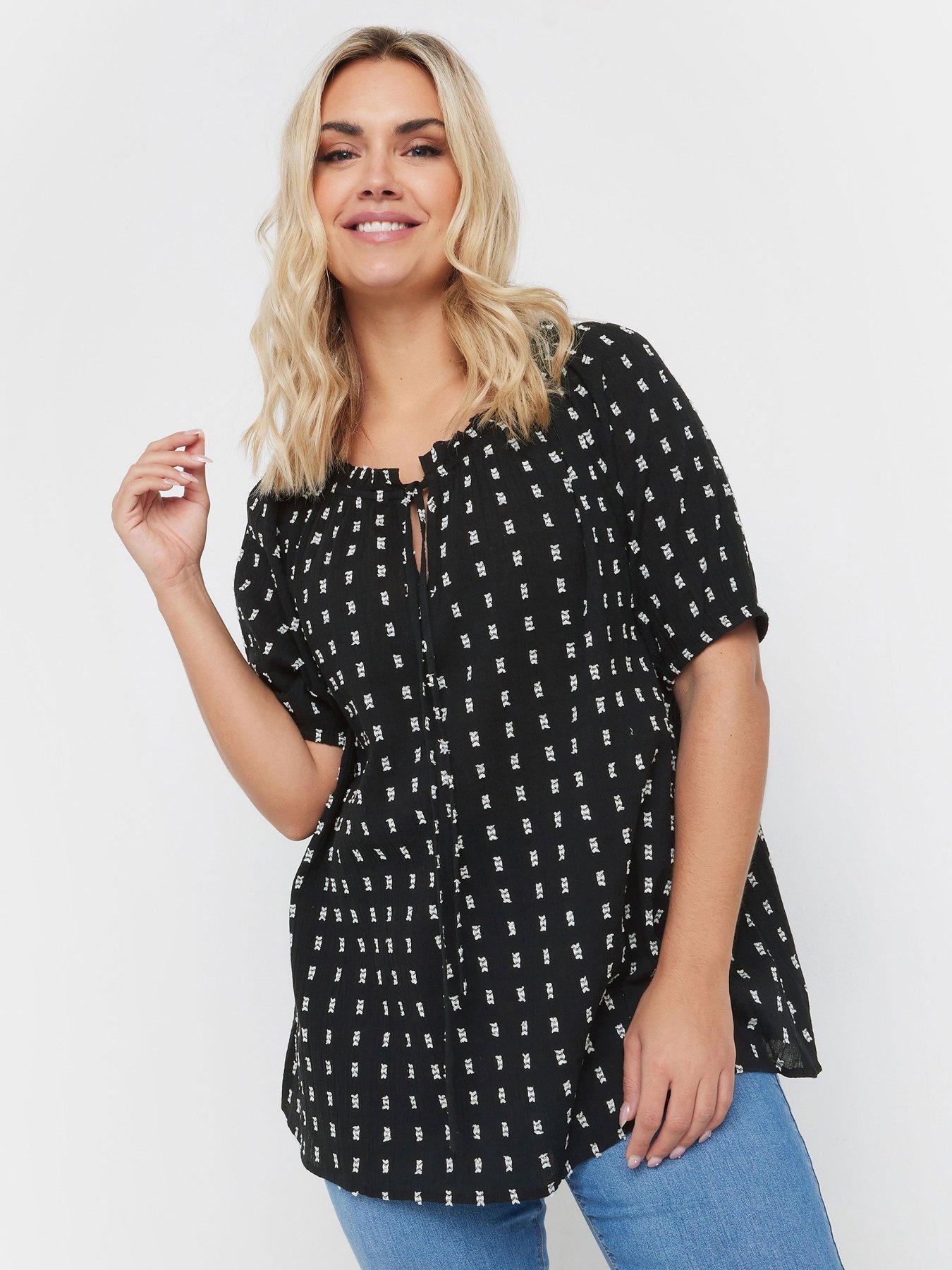 undefined Swiss Dot Short Sleeve Boho Top - Black