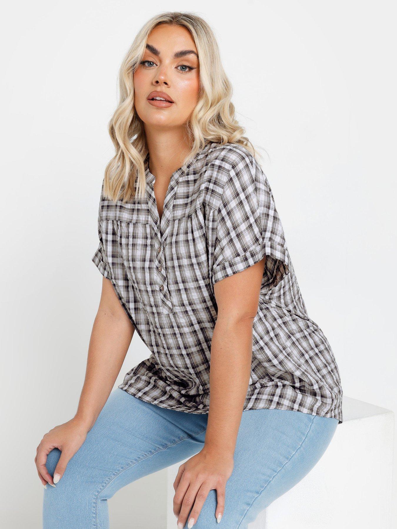 undefined Textured Notchneck Blouse - Grey
