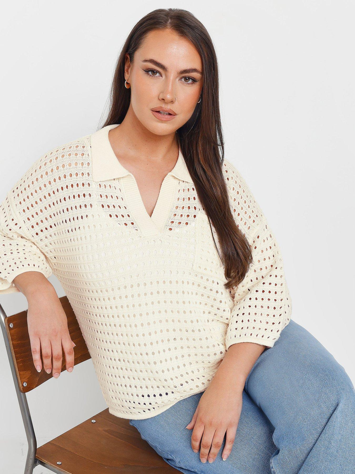  image of yours-collared-pointelle-jumper-cream