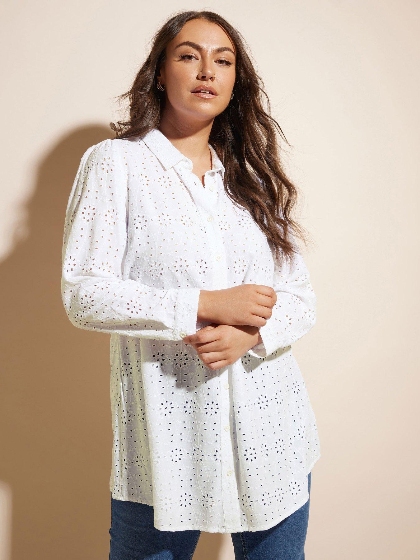 undefined Broderie Long Sleeve Shirt - White