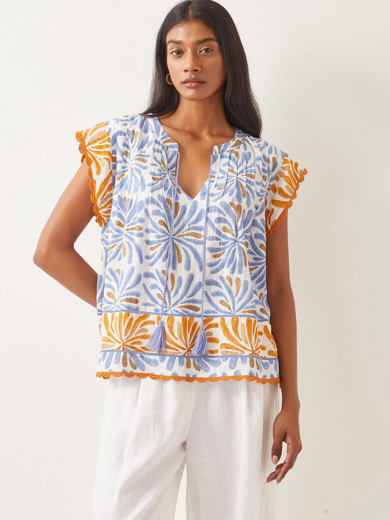undefined Cece Woodblock Top - Blue