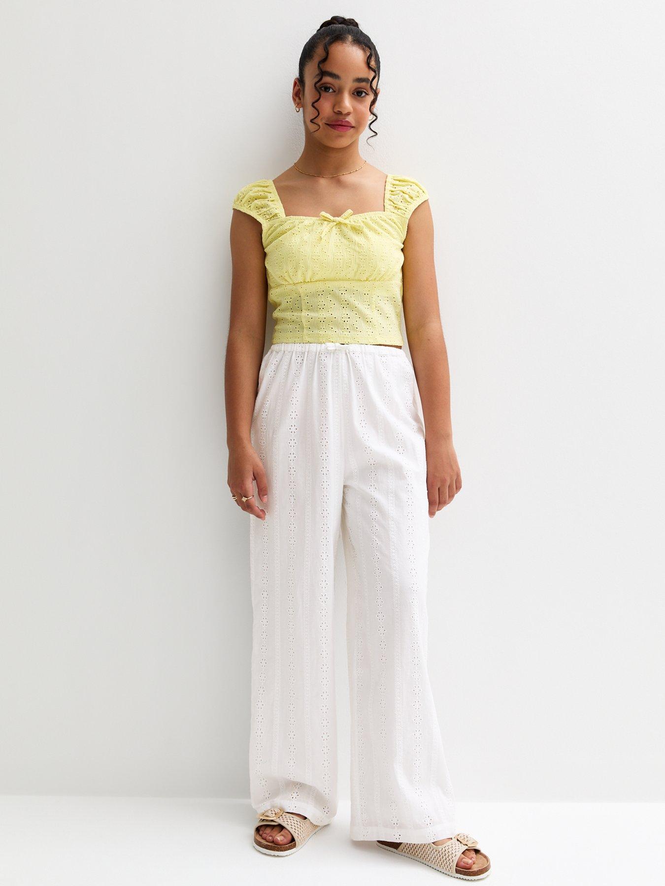 undefined Broderie Anglaise Wide Leg Trousers - White
