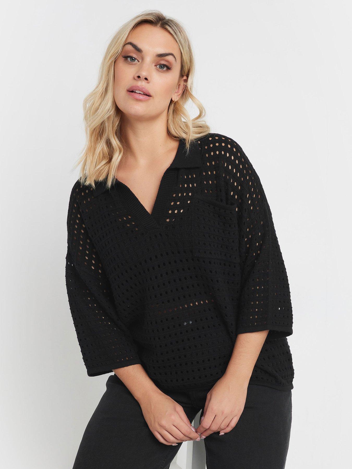 yours-collared-pointelle-jumper-black