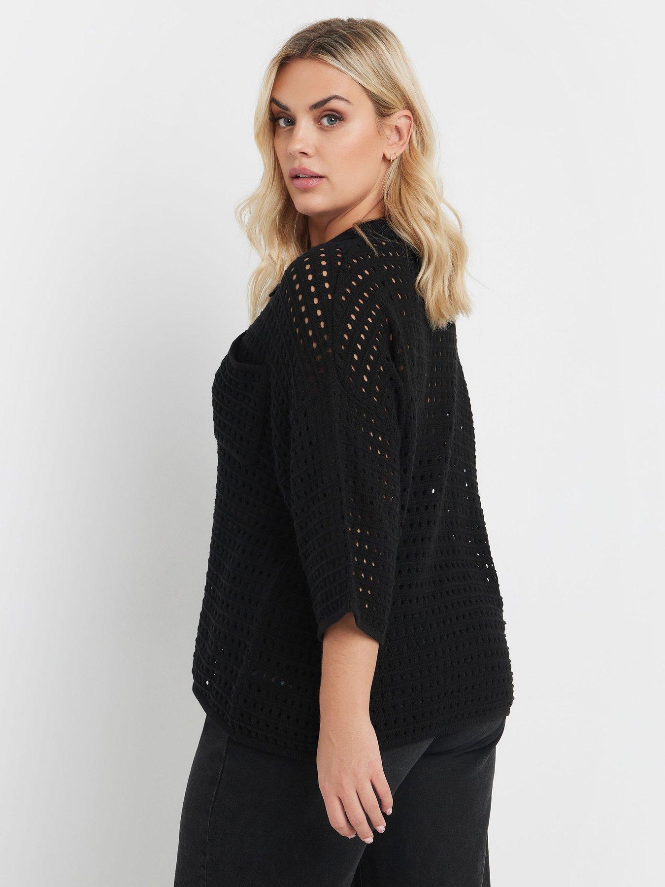  image of yours-collared-pointelle-jumper-black