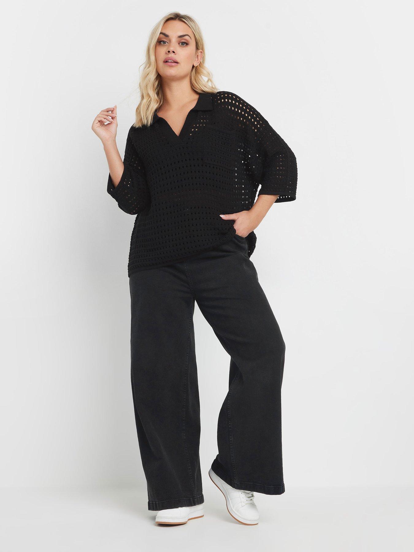  image of yours-collared-pointelle-jumper-black