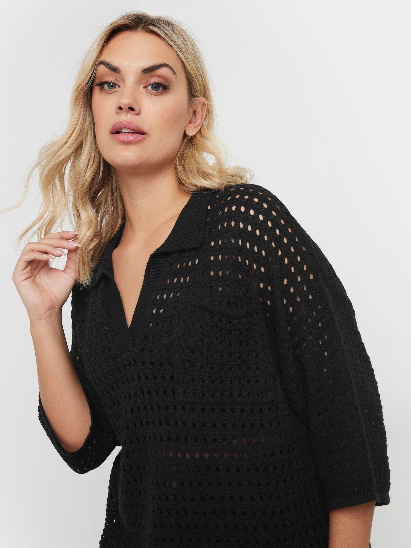  image of yours-collared-pointelle-jumper-black