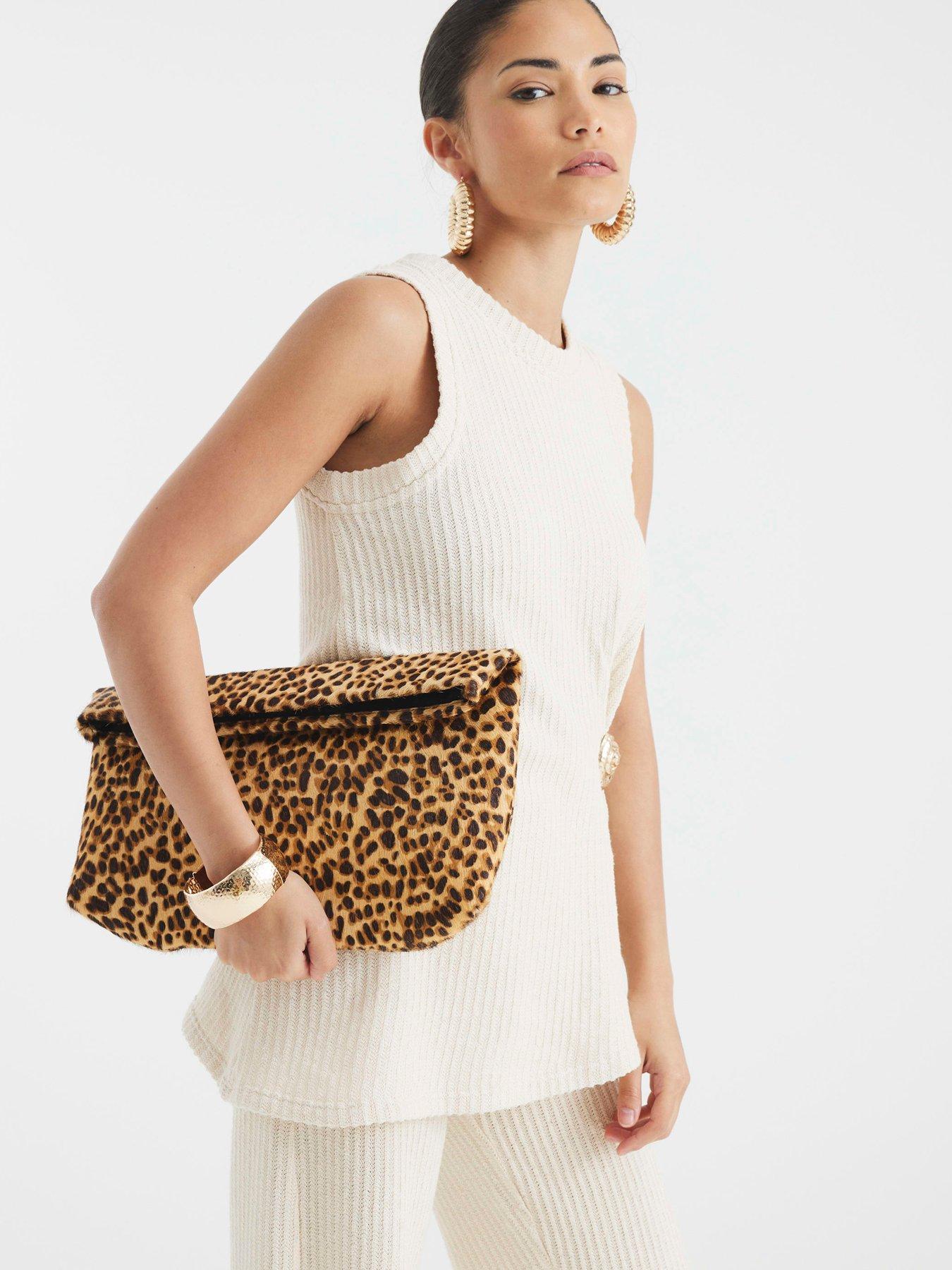 Image 2 of 5 of River Island Pony Roll Top Clutch - Brown