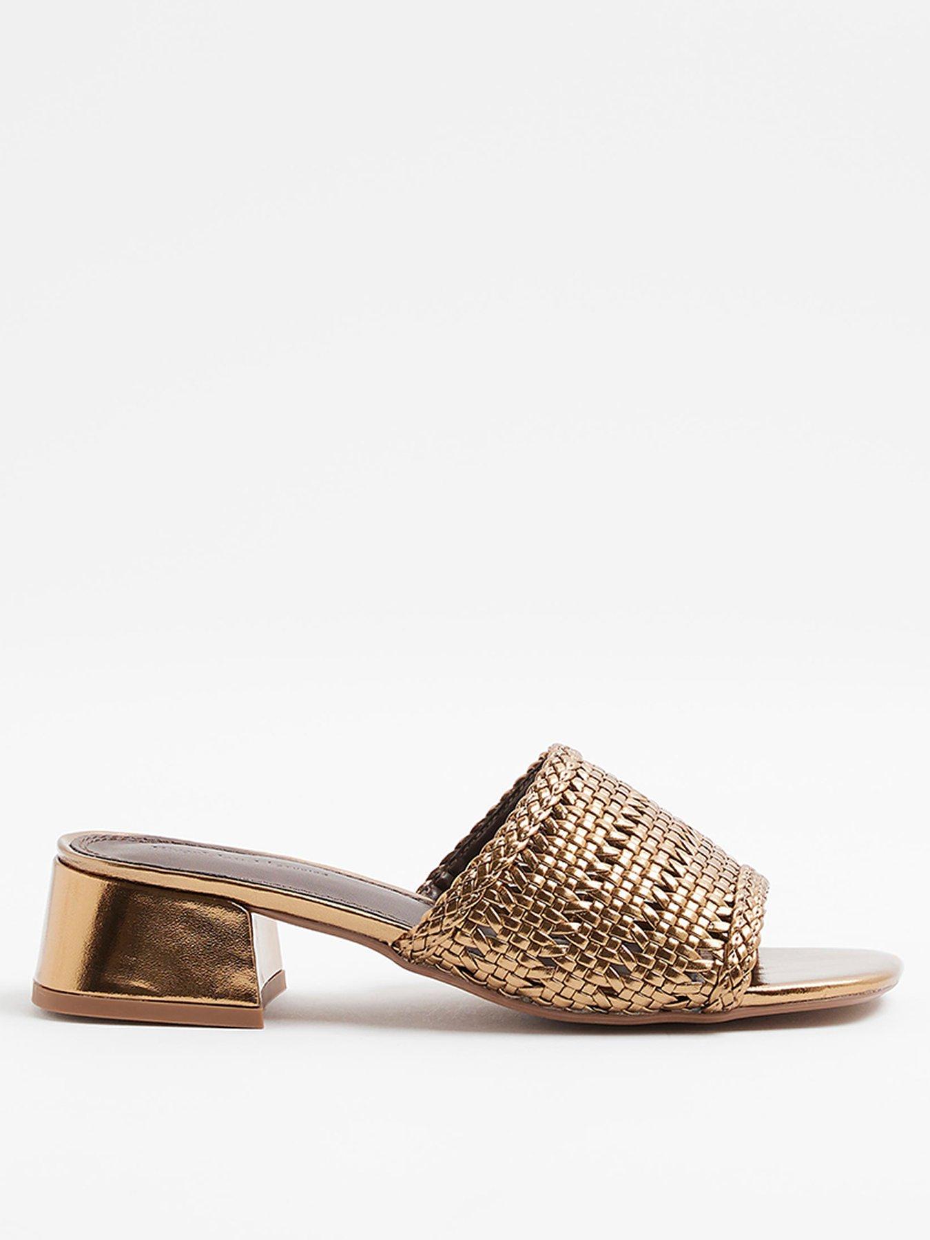 River Island Woven Block Slider Heels - Bronze - Gold