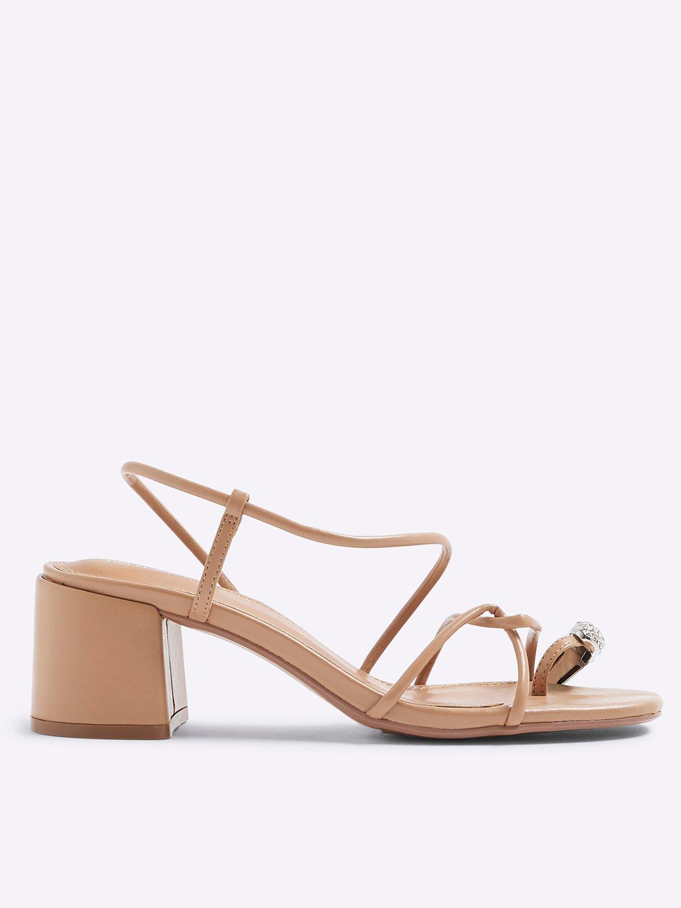 River Island Diamante Toe Loop Block Heel - Light Beige