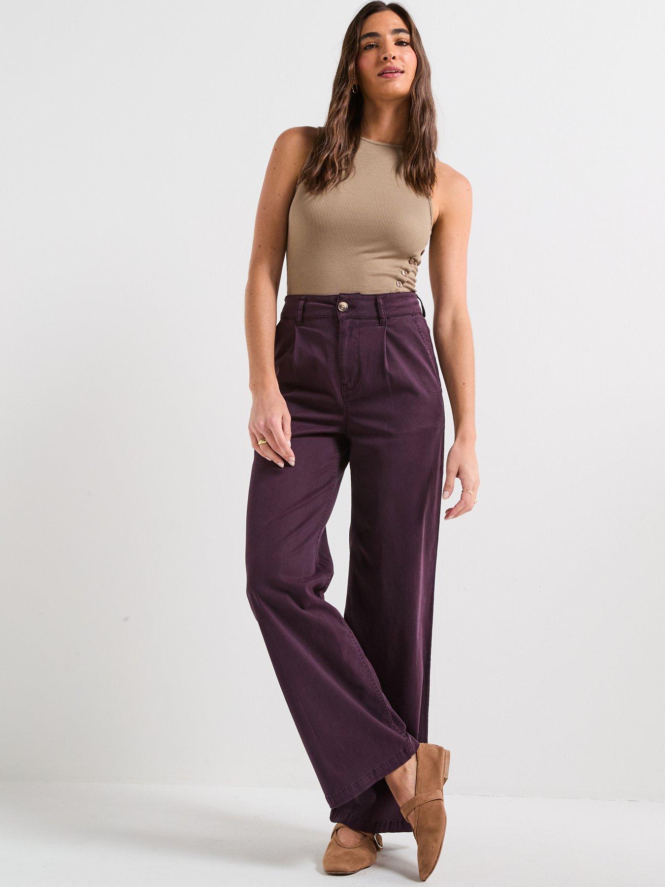 undefined High Waist Soft Touch Pleat Top Trouser- Wine