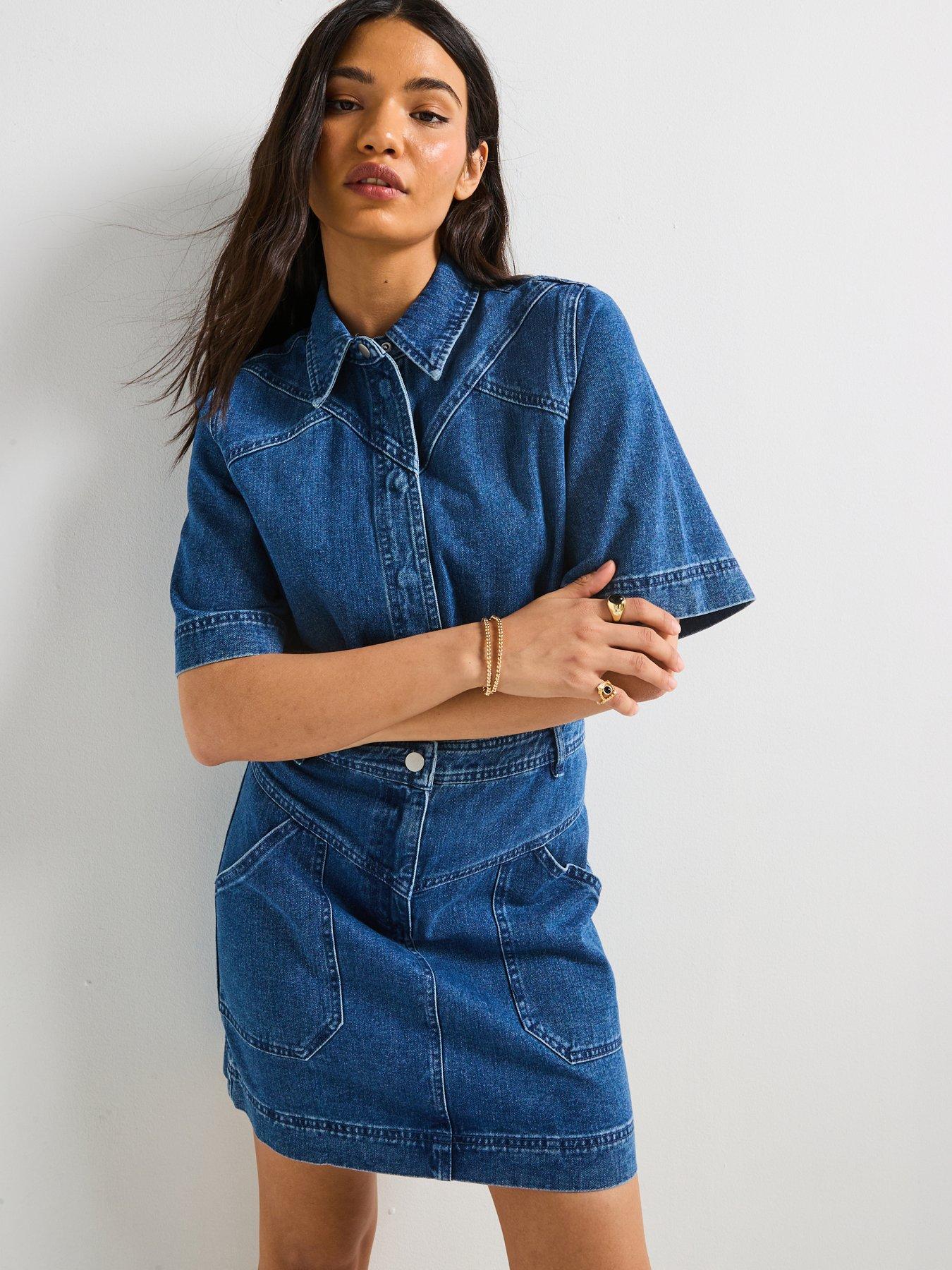 Rouge Mini Denim Dress - Blue