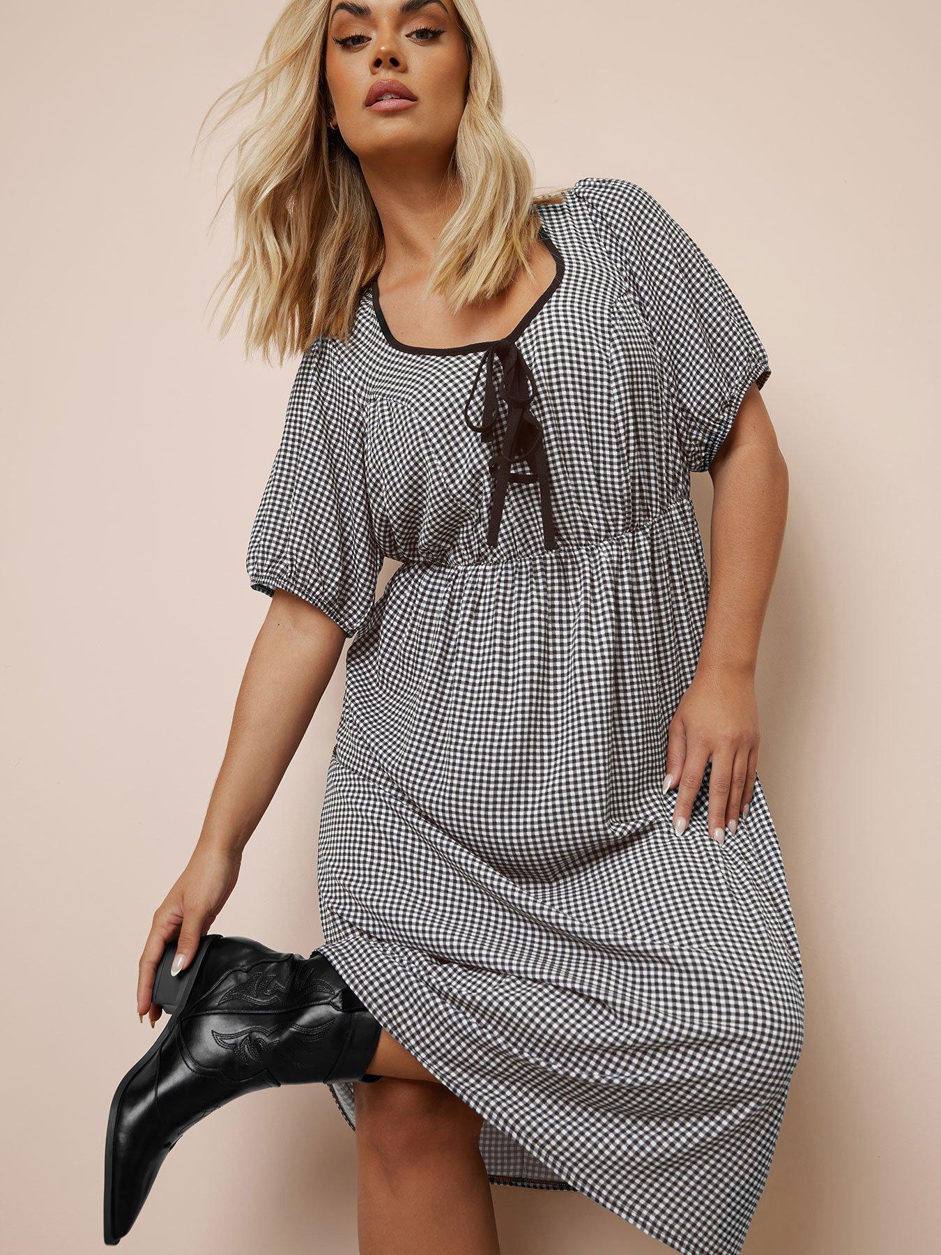 undefined Check Front Bow Dress - Black