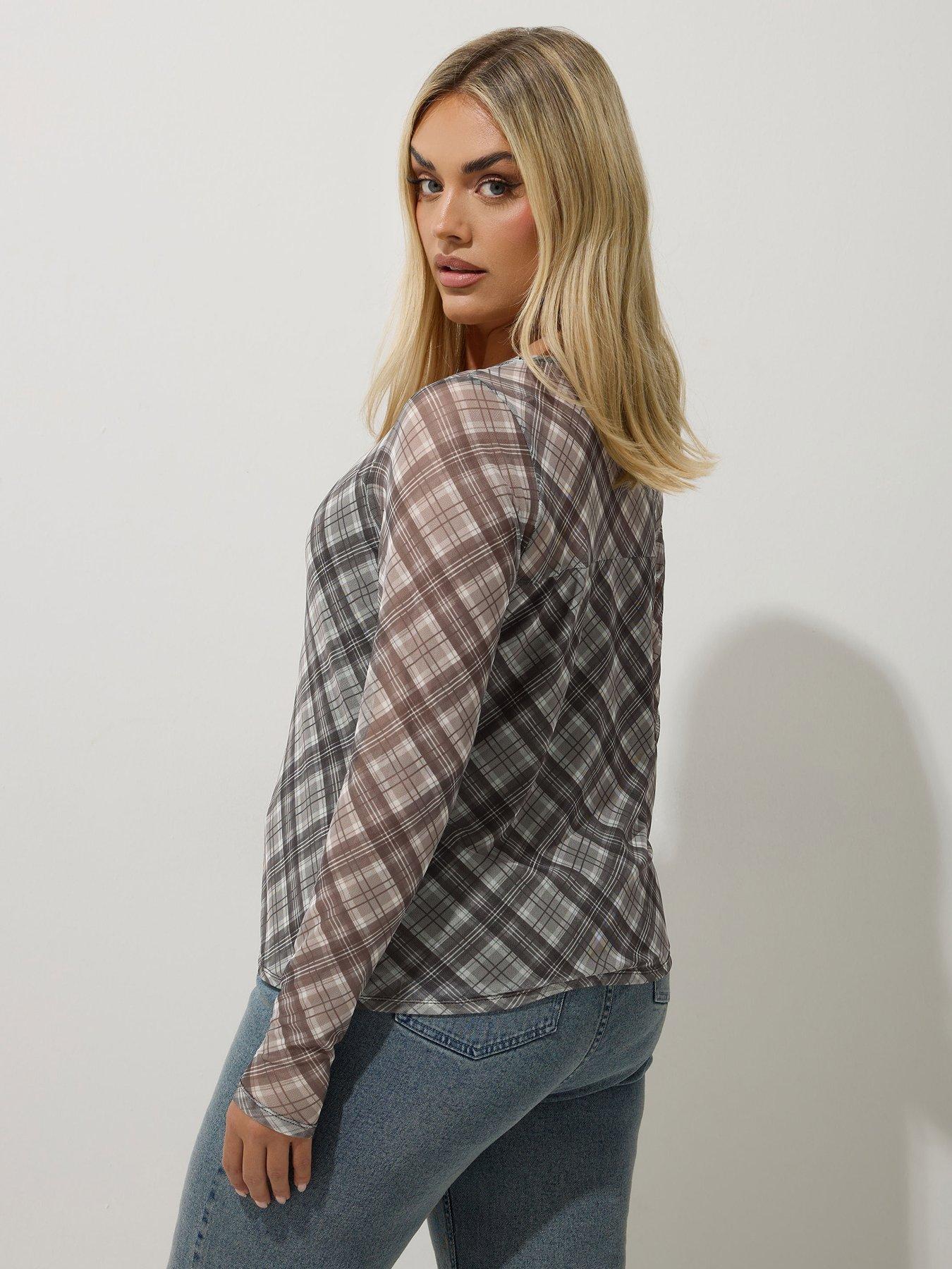Image 2 of 4 of Yours Check Mesh Top - Black
