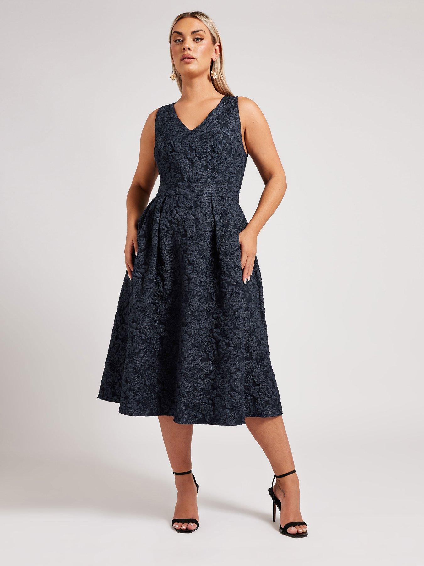 yours-jacquard-v-neck-prom-skater-dress-black