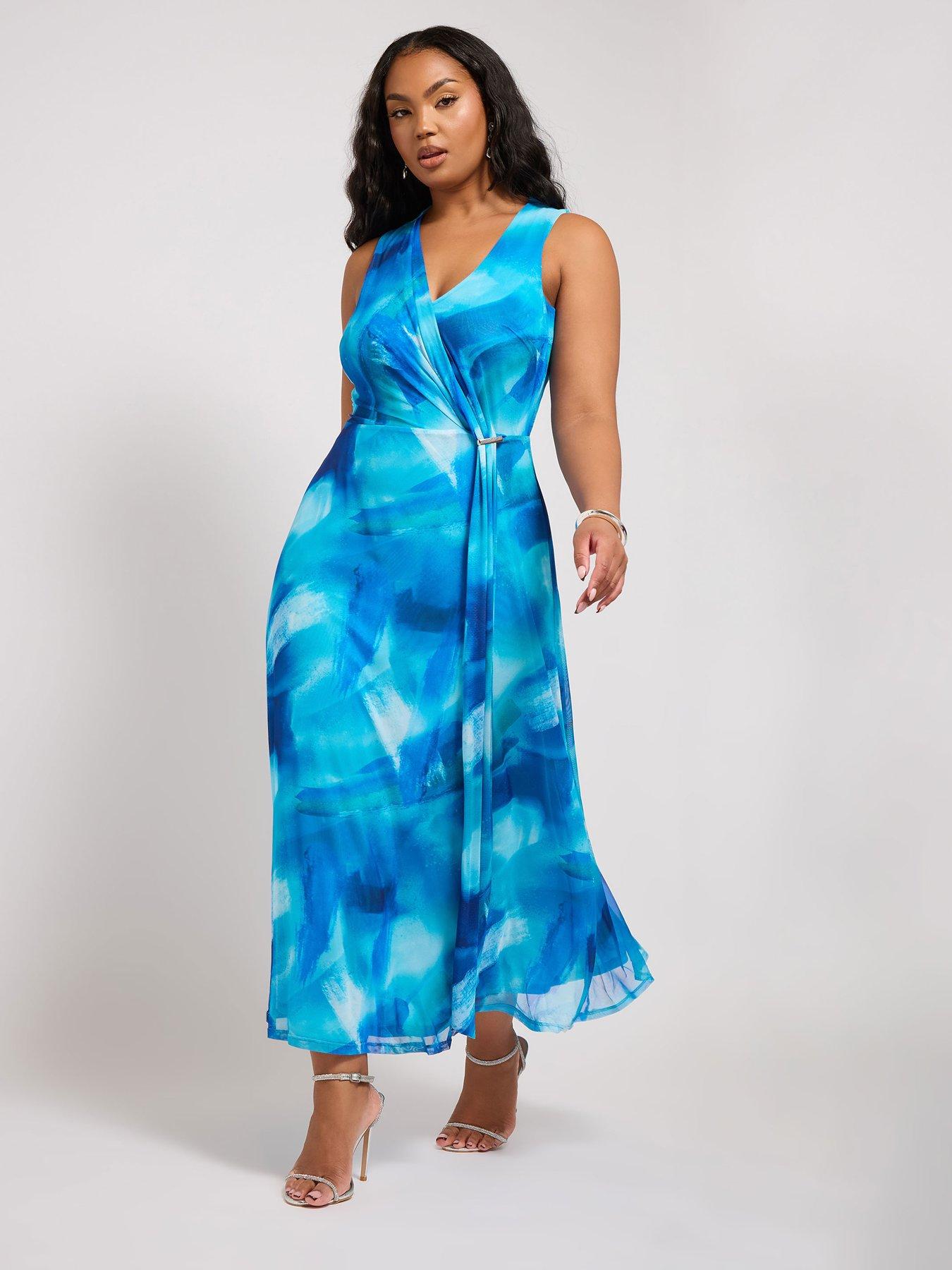 undefined V Neck Mesh Drape Maxi Dress - Black