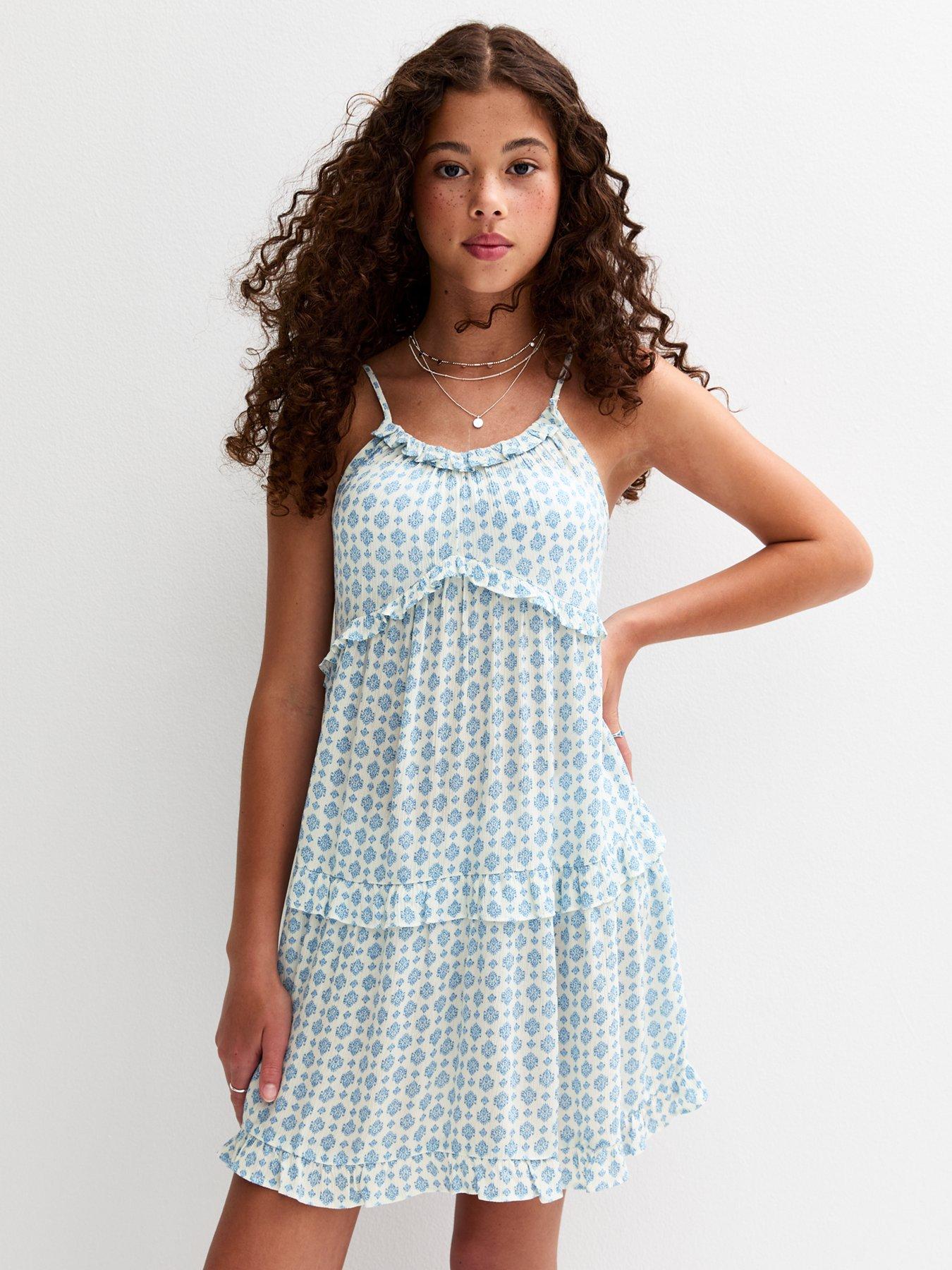 outfit image of new-look-915-girls-patterned-ruffle-trim-babydoll-dress-blue