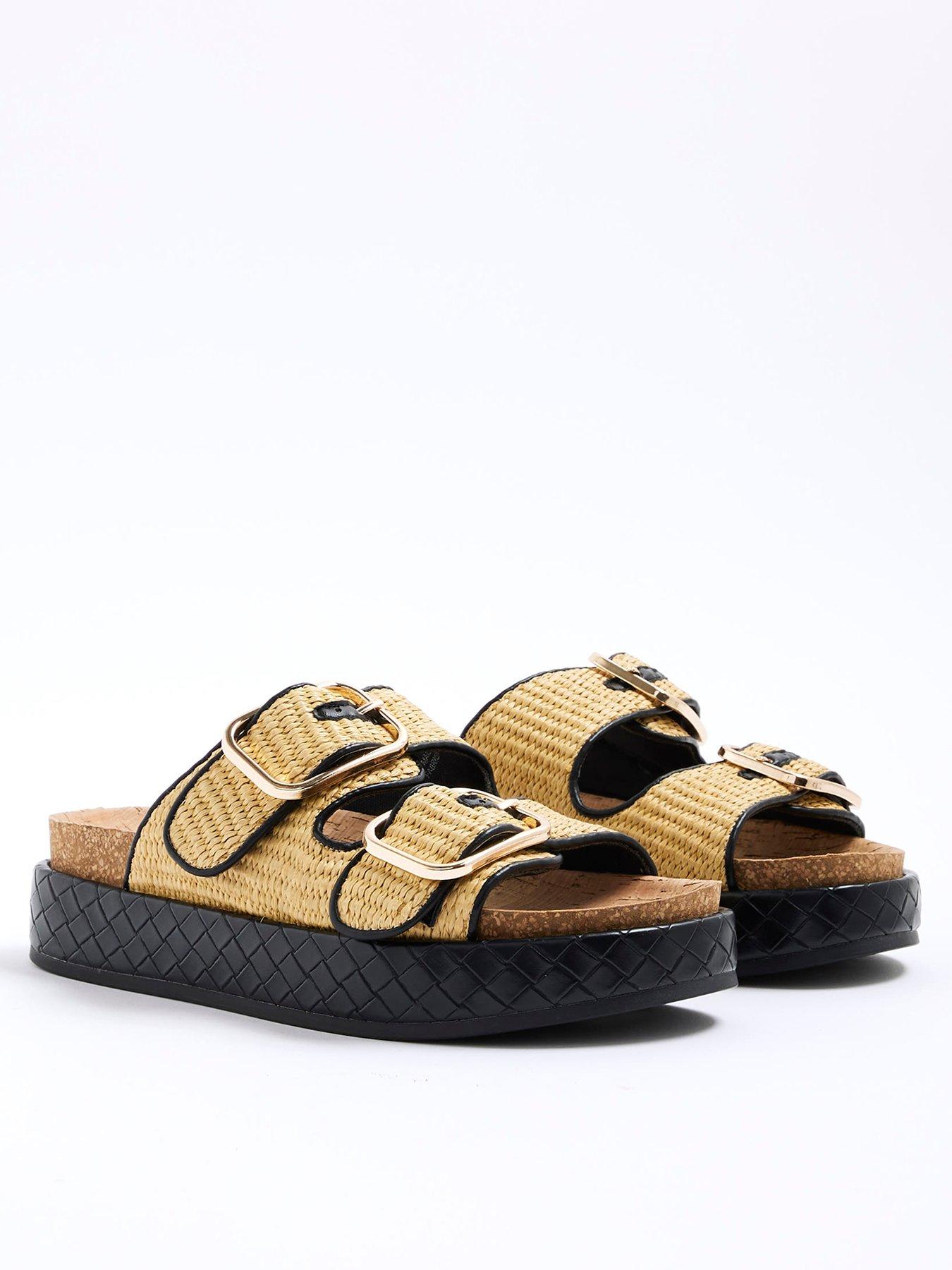 undefined Wide Fit Double Strap Sandal - Beige