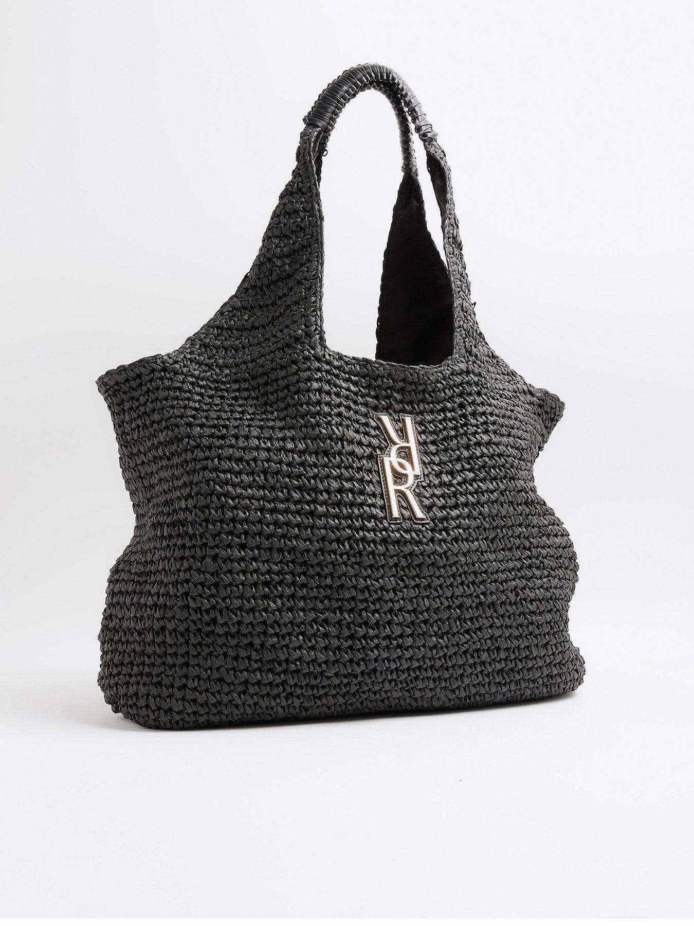  image of river-island-raffia-shopper-tote-black