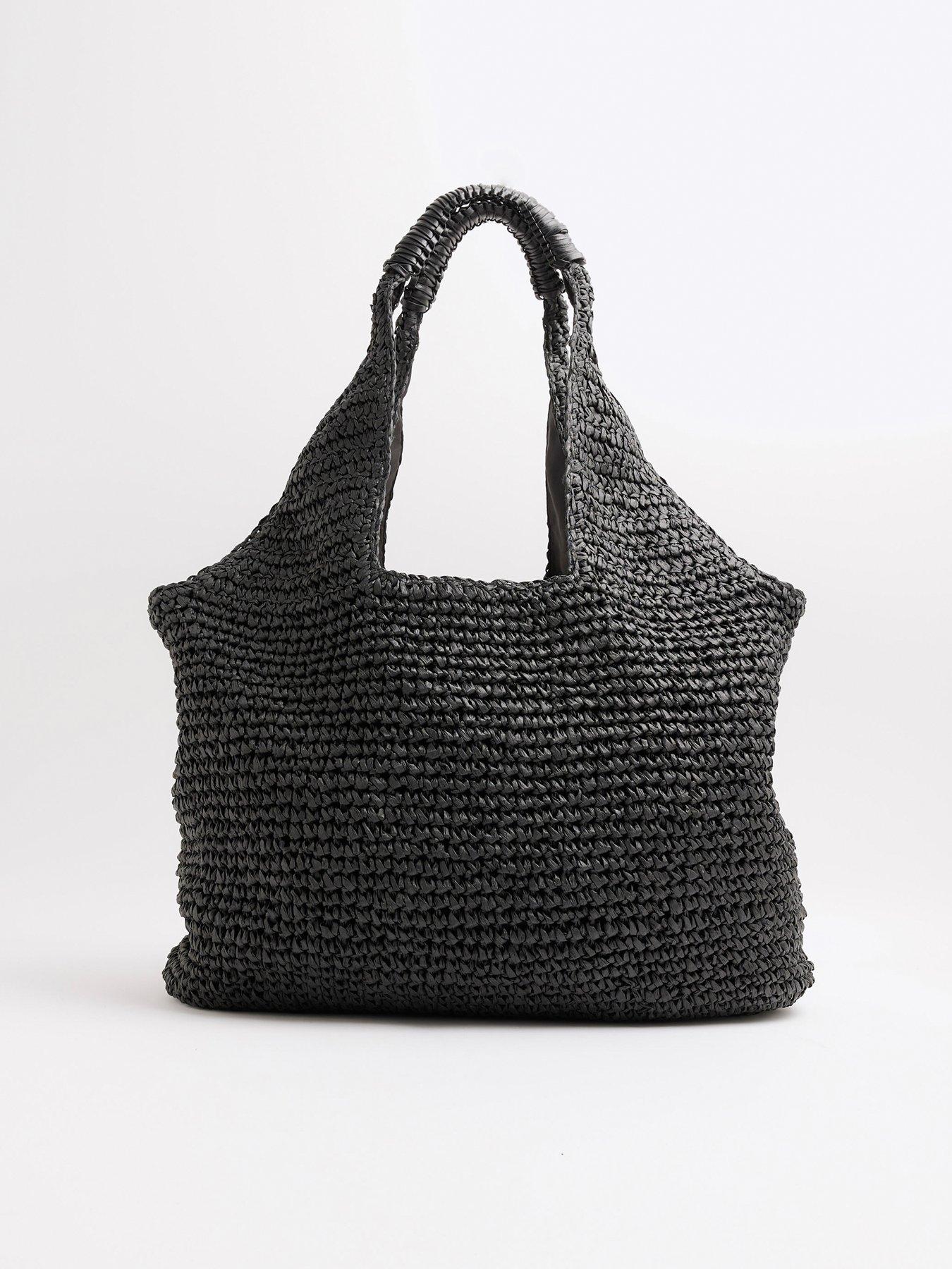  image of river-island-raffia-shopper-tote-black
