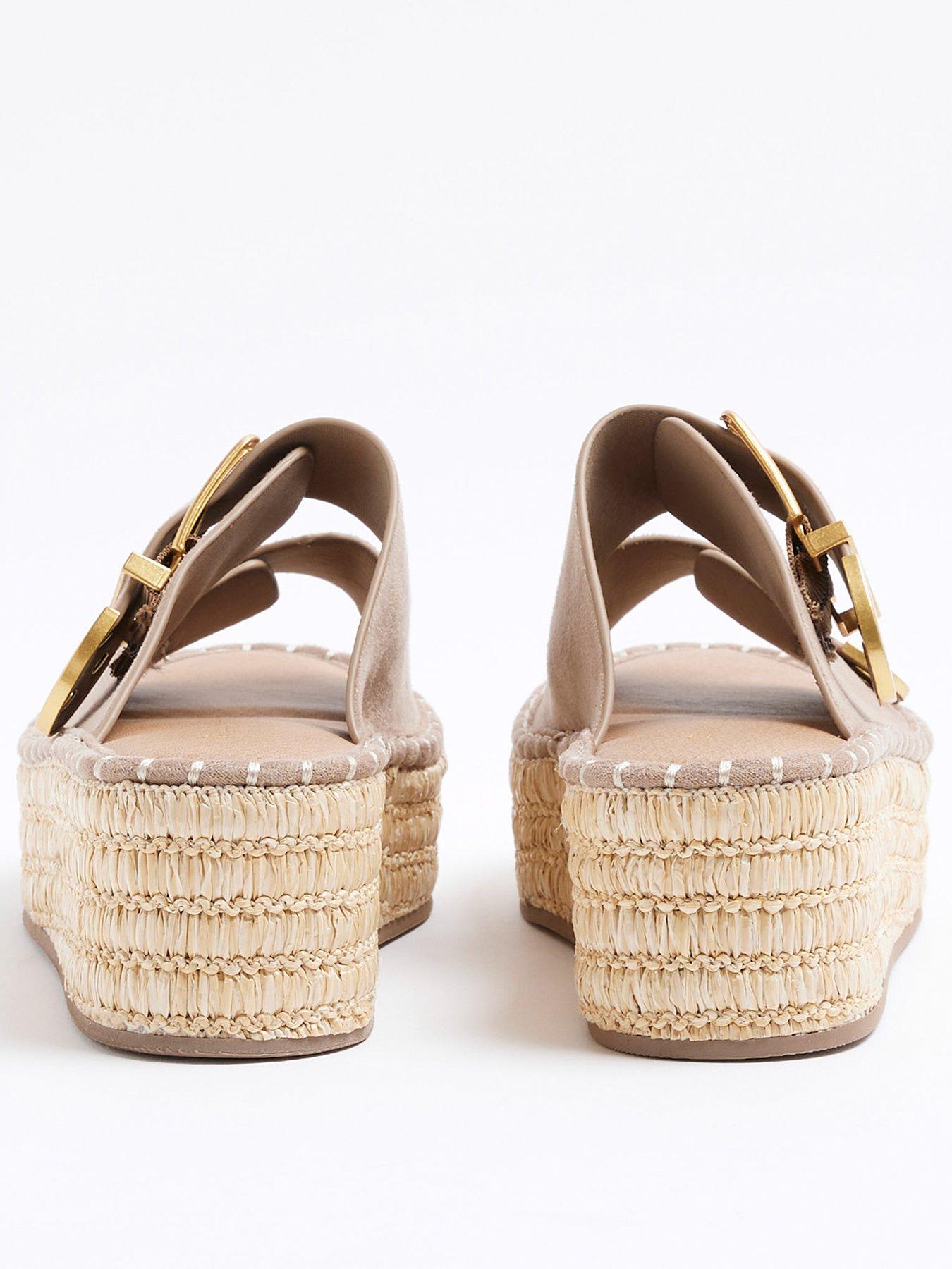  image of river-island-wide-fit-backless-wedge-sandals-dark-beige