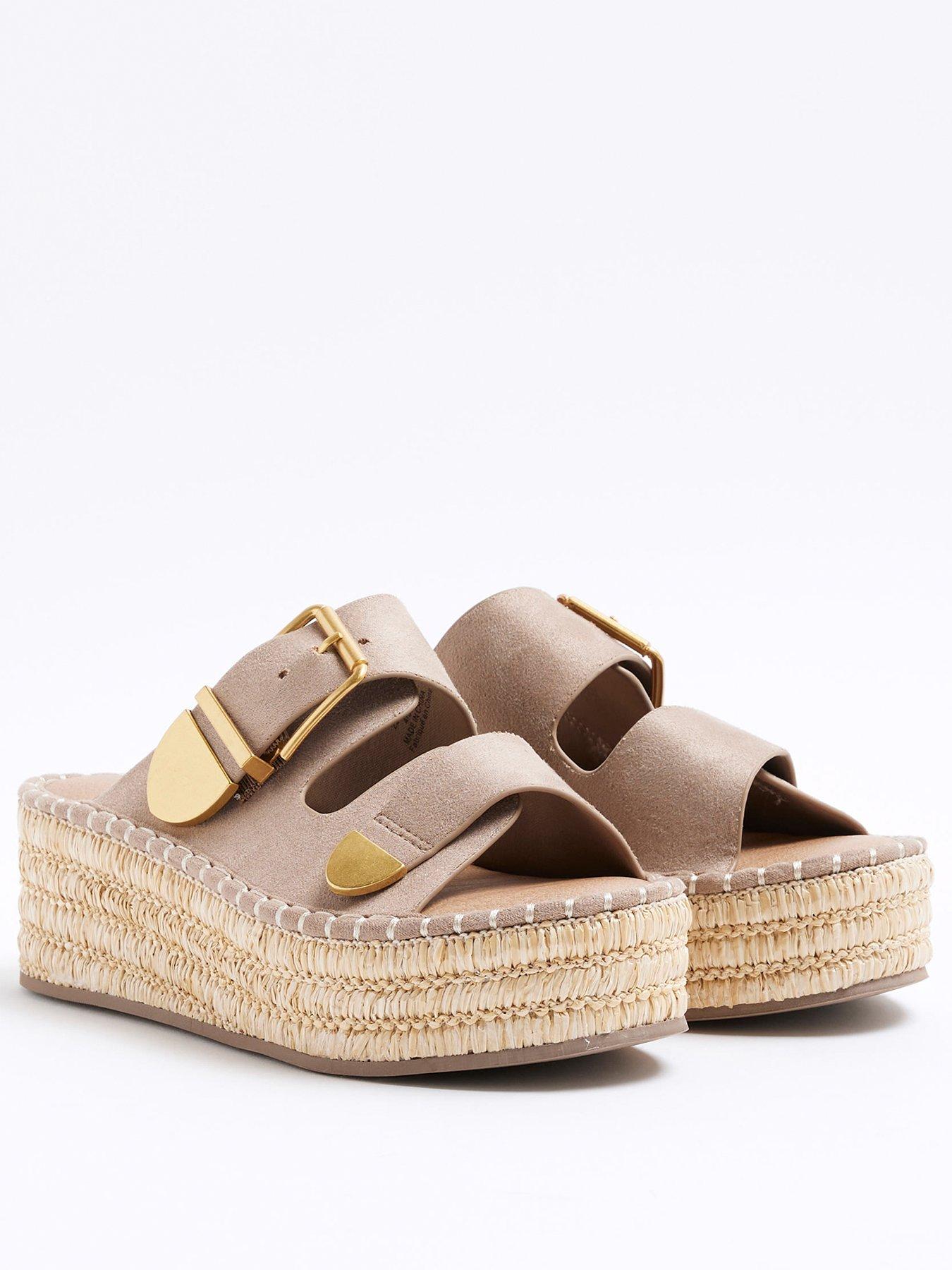 image of river-island-wide-fit-backless-wedge-sandals-dark-beige