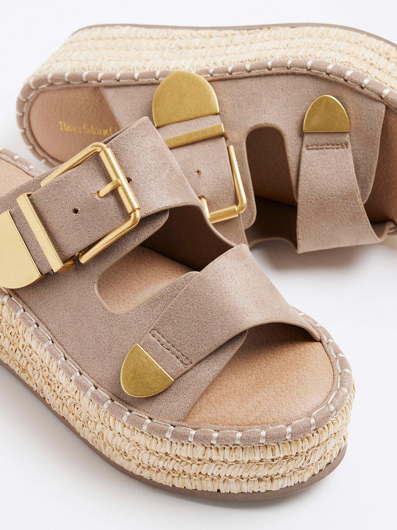  image of river-island-wide-fit-backless-wedge-sandals-dark-beige