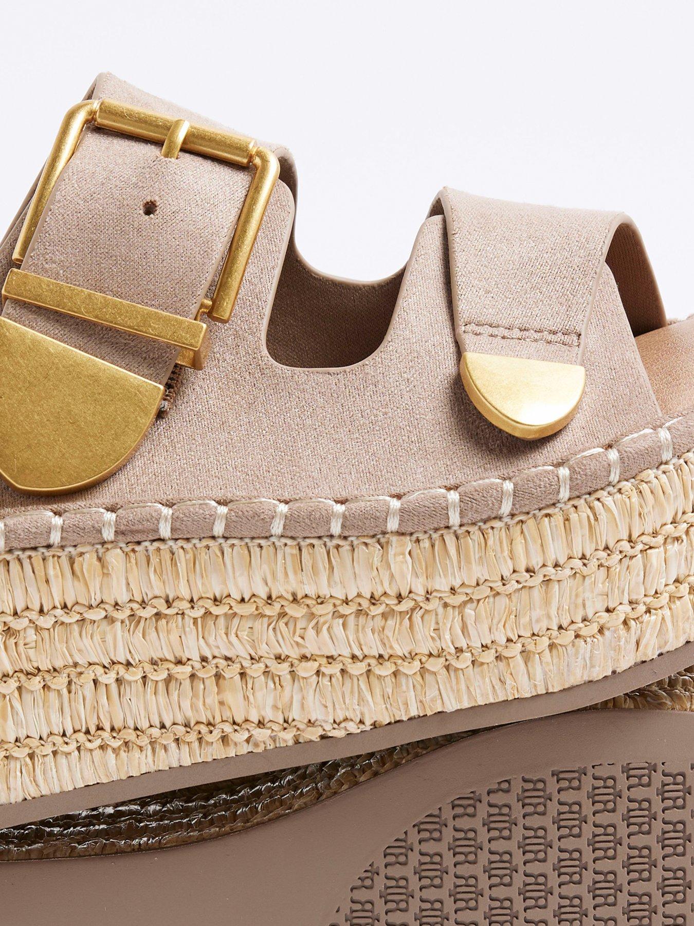  image of river-island-wide-fit-backless-wedge-sandals-dark-beige