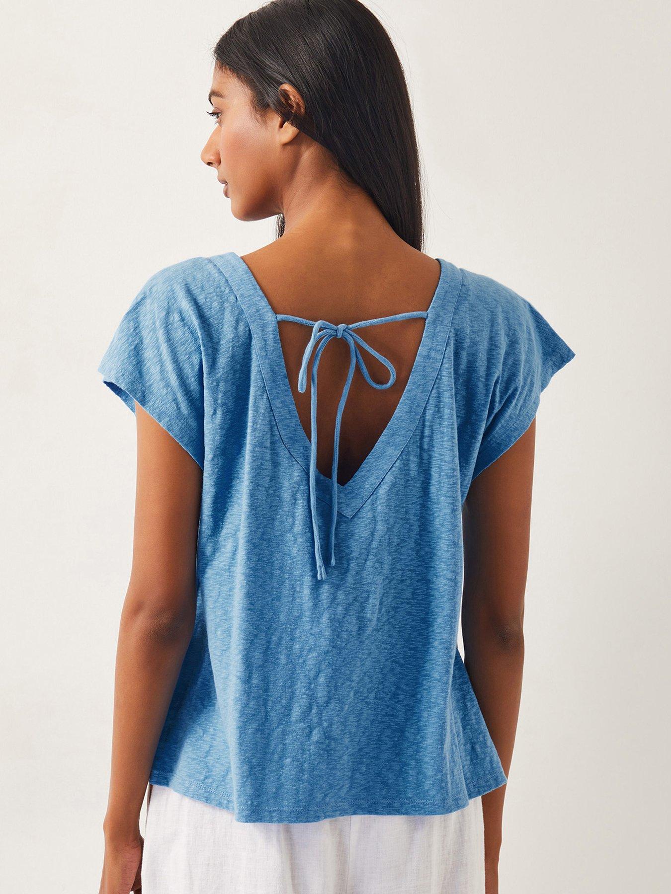  image of monsoon-elena-embroidered-v-neck-jersey-t-shirt-blue