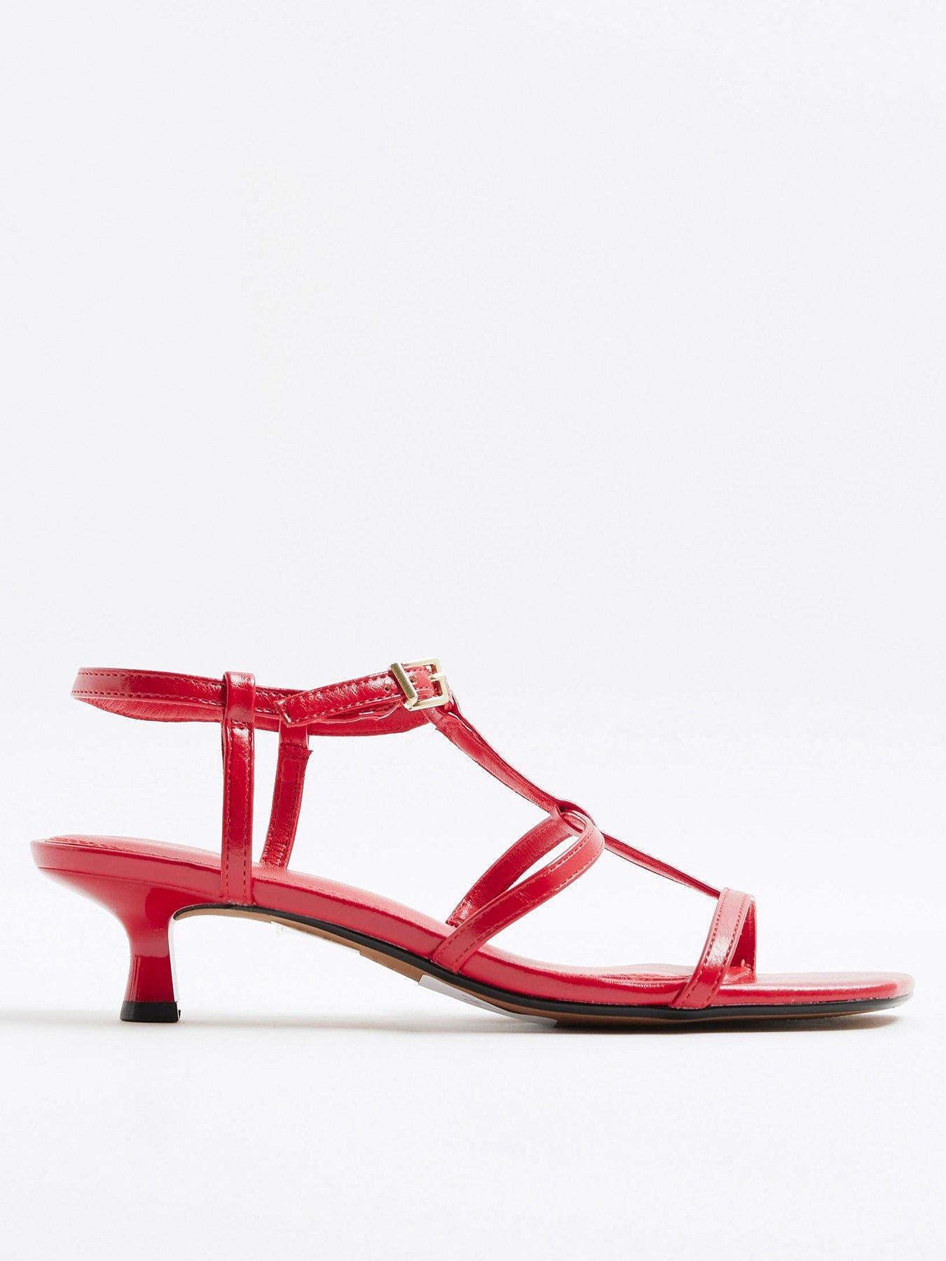 undefined Kitten Heeled T Bar Sandal - Red