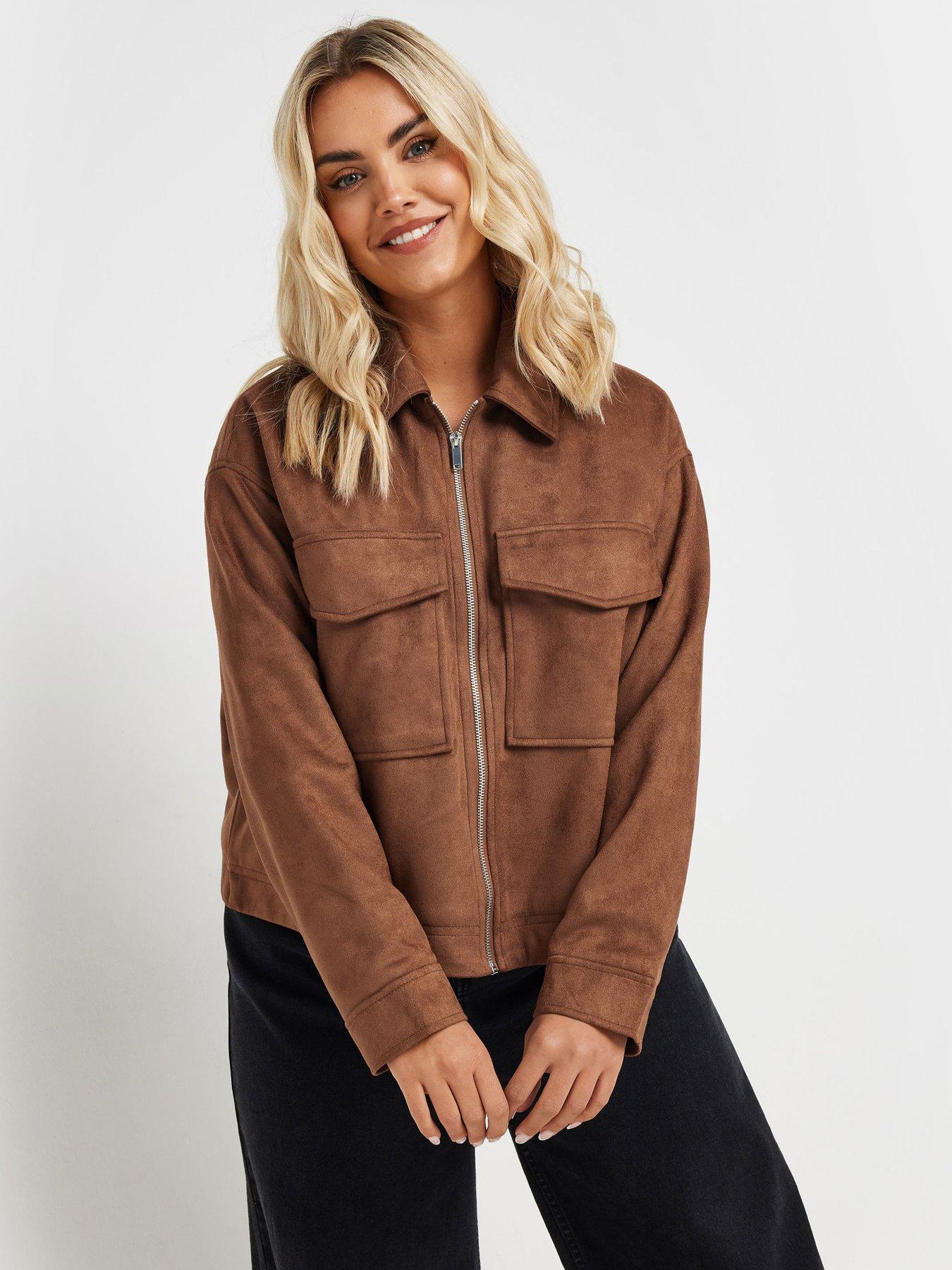 undefined Short Suede Jacket - Brown