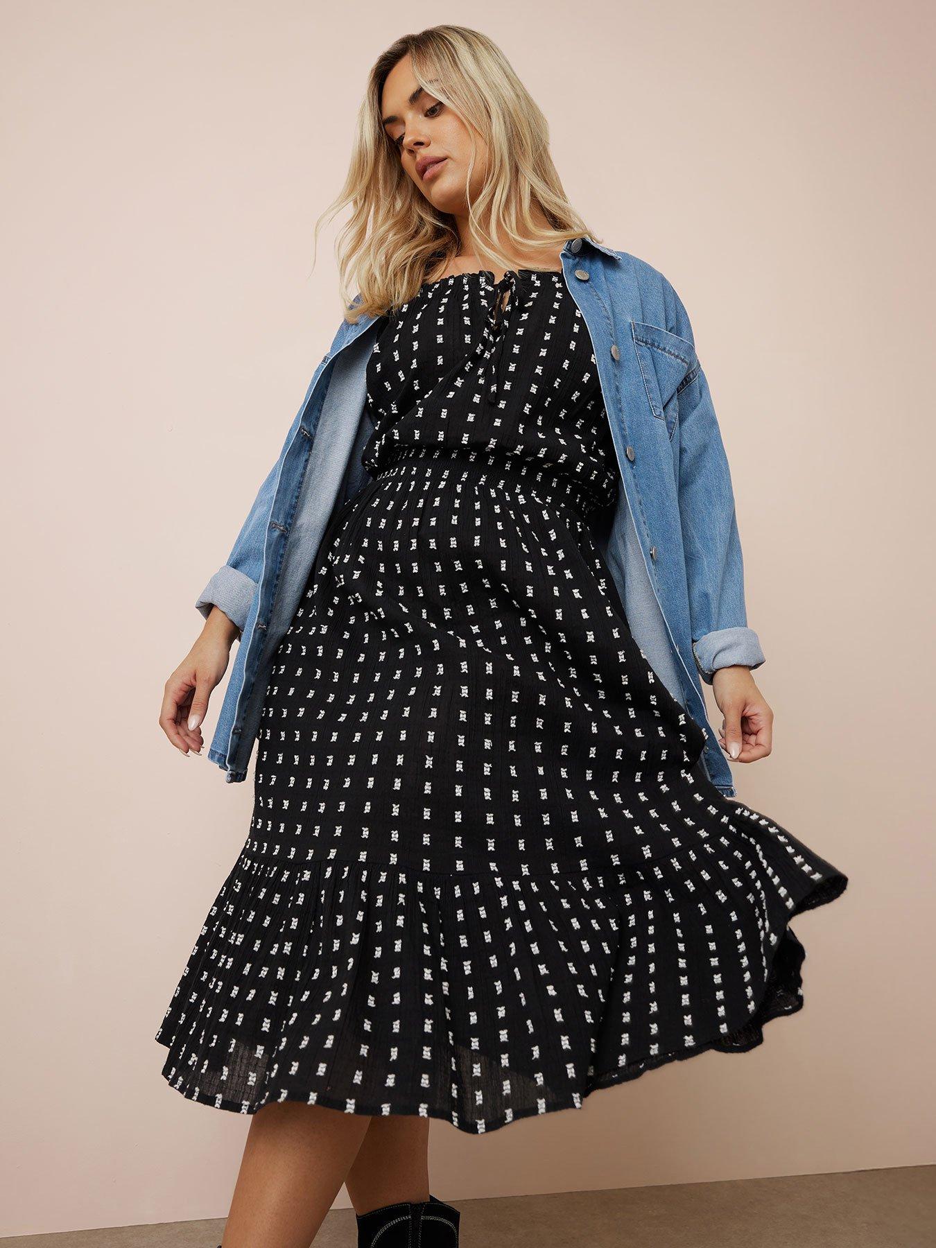 undefined Swiss Dot Boho Dress - Black