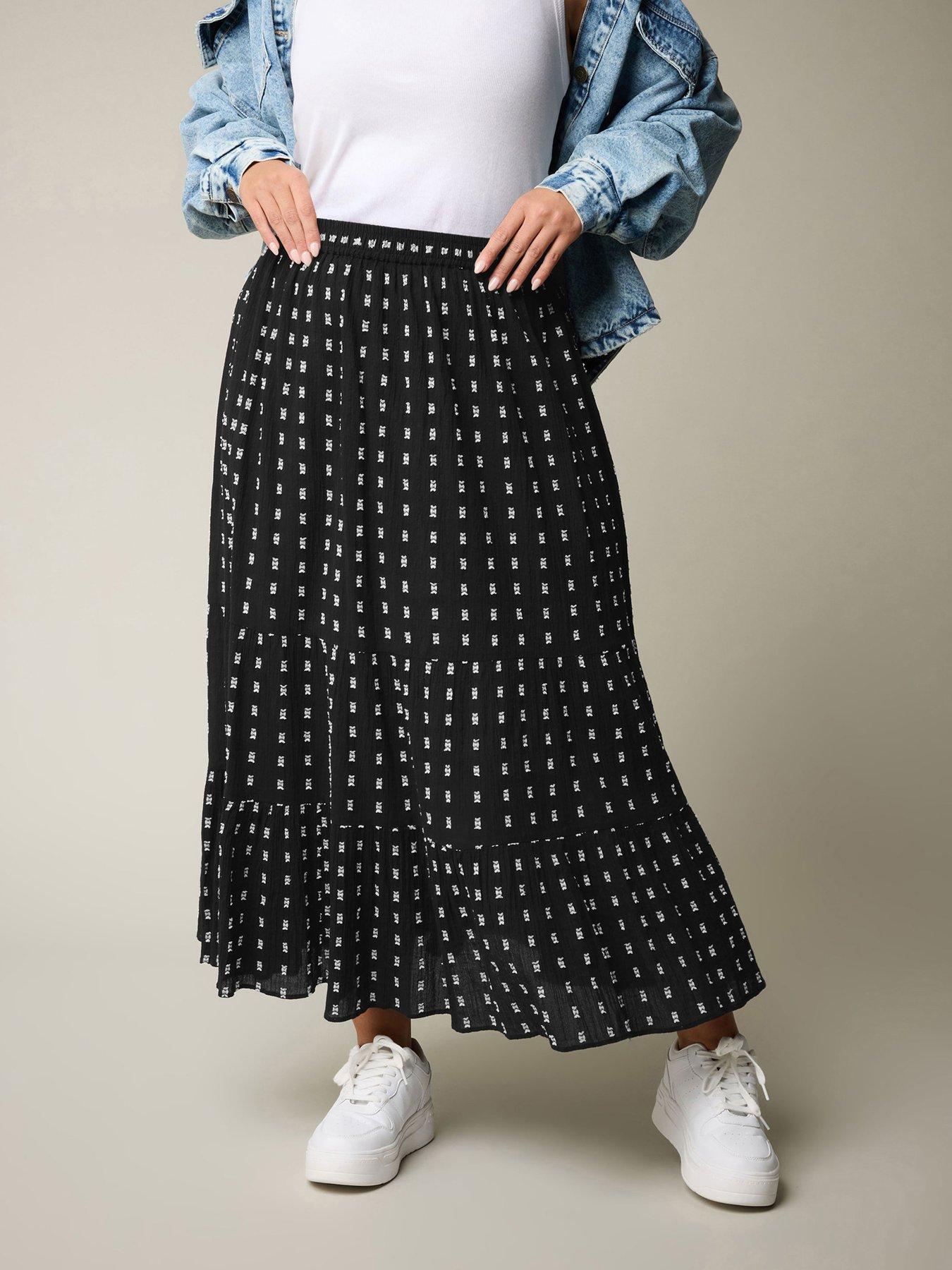 undefined Swiss Dot Tiered Maxi Skirt - Black