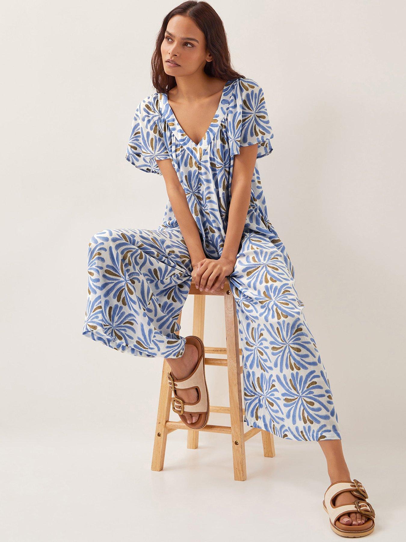  image of monsoon-cece-woodblock-jumpsuit-blue