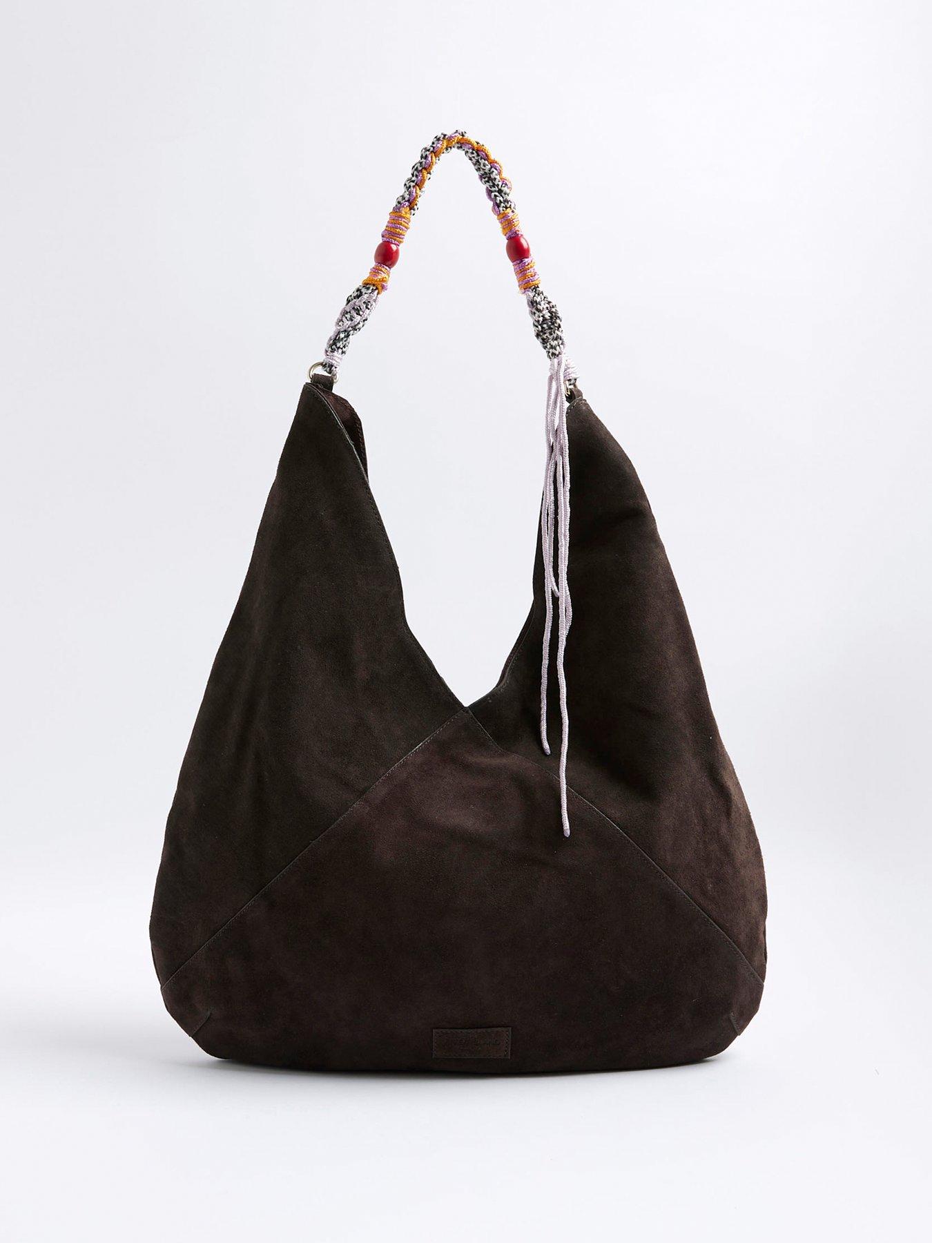 Image 2 of 5 of River Island Oversized Suede Rope Slouch - Dark Brown