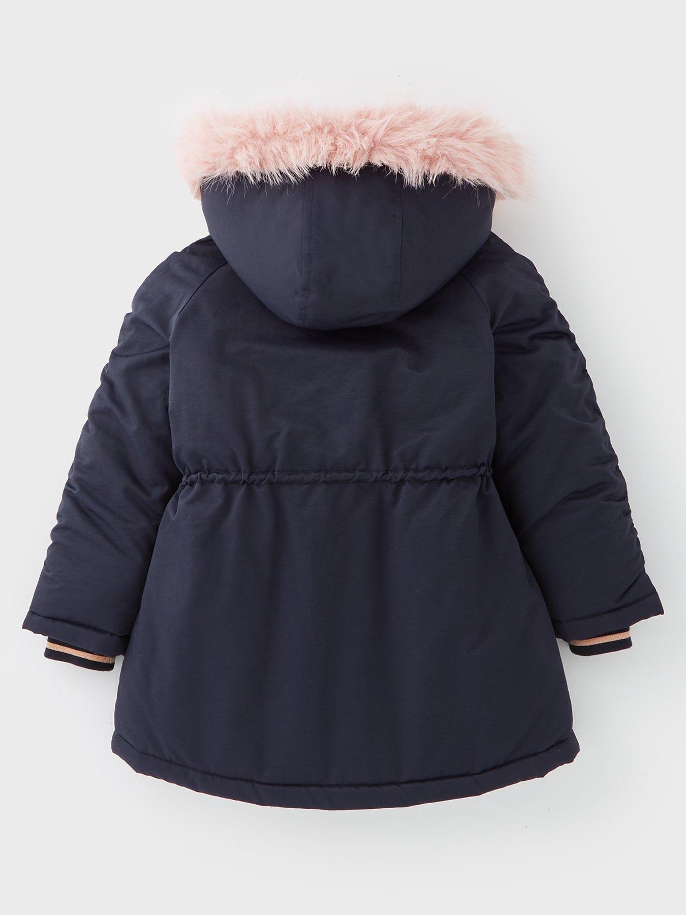 back image of mini-v-by-very-girls-fur-hooded-shower-resistant-parka-coat-navy